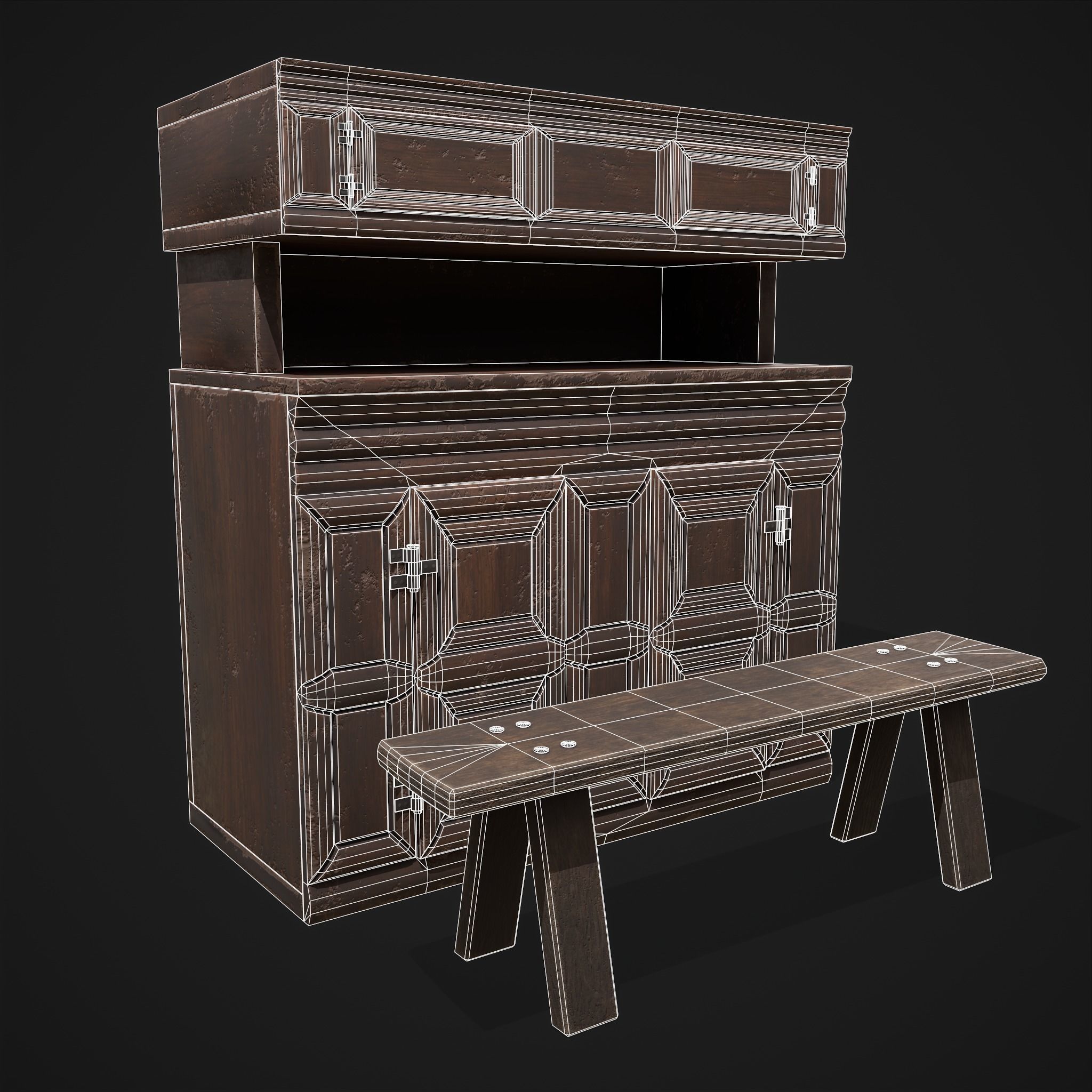 Viking Shelf Bench Low-poly 3D model_2