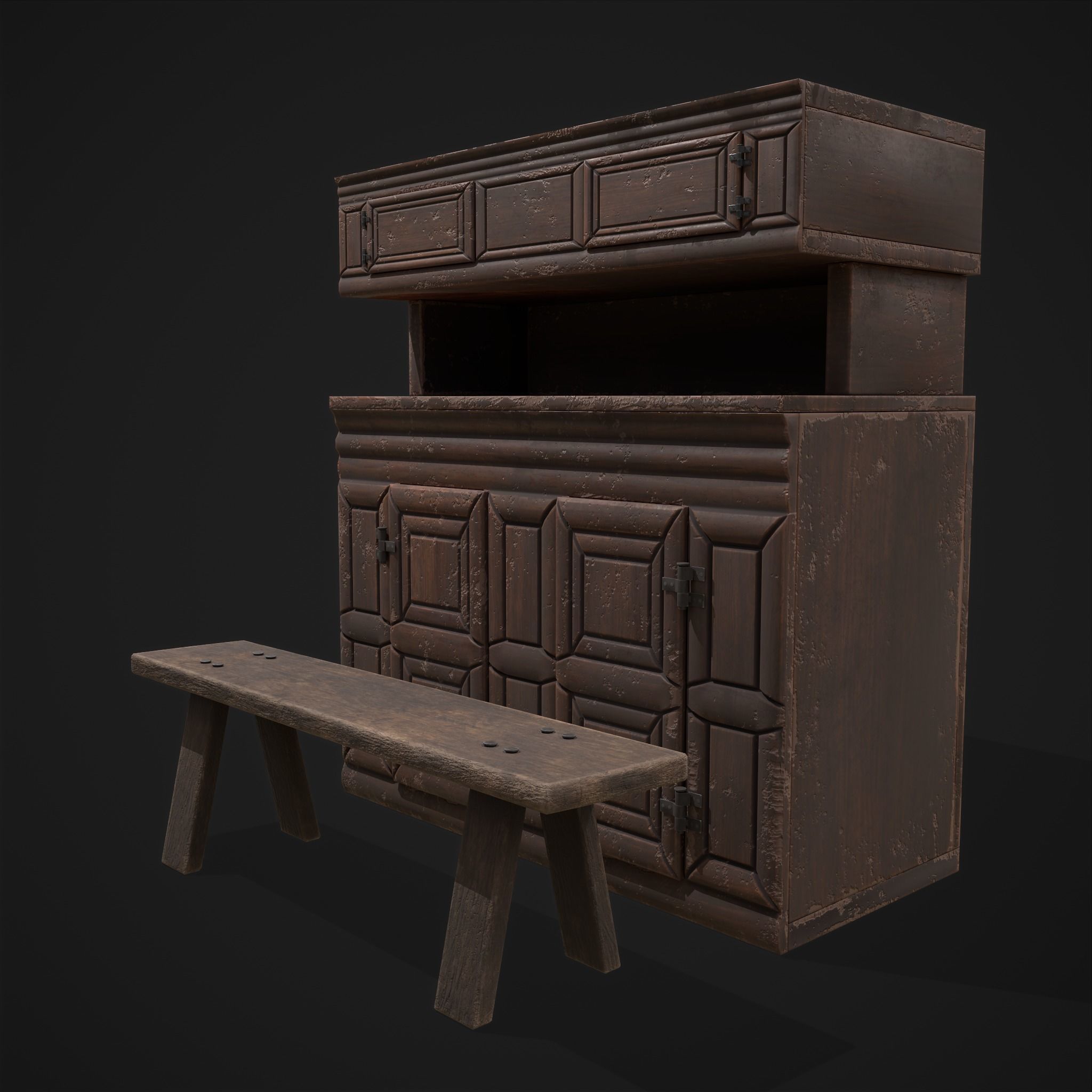 Viking Shelf Bench Low-poly 3D model_3