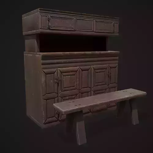 Viking Shelf Bench Low-poly 3D model
