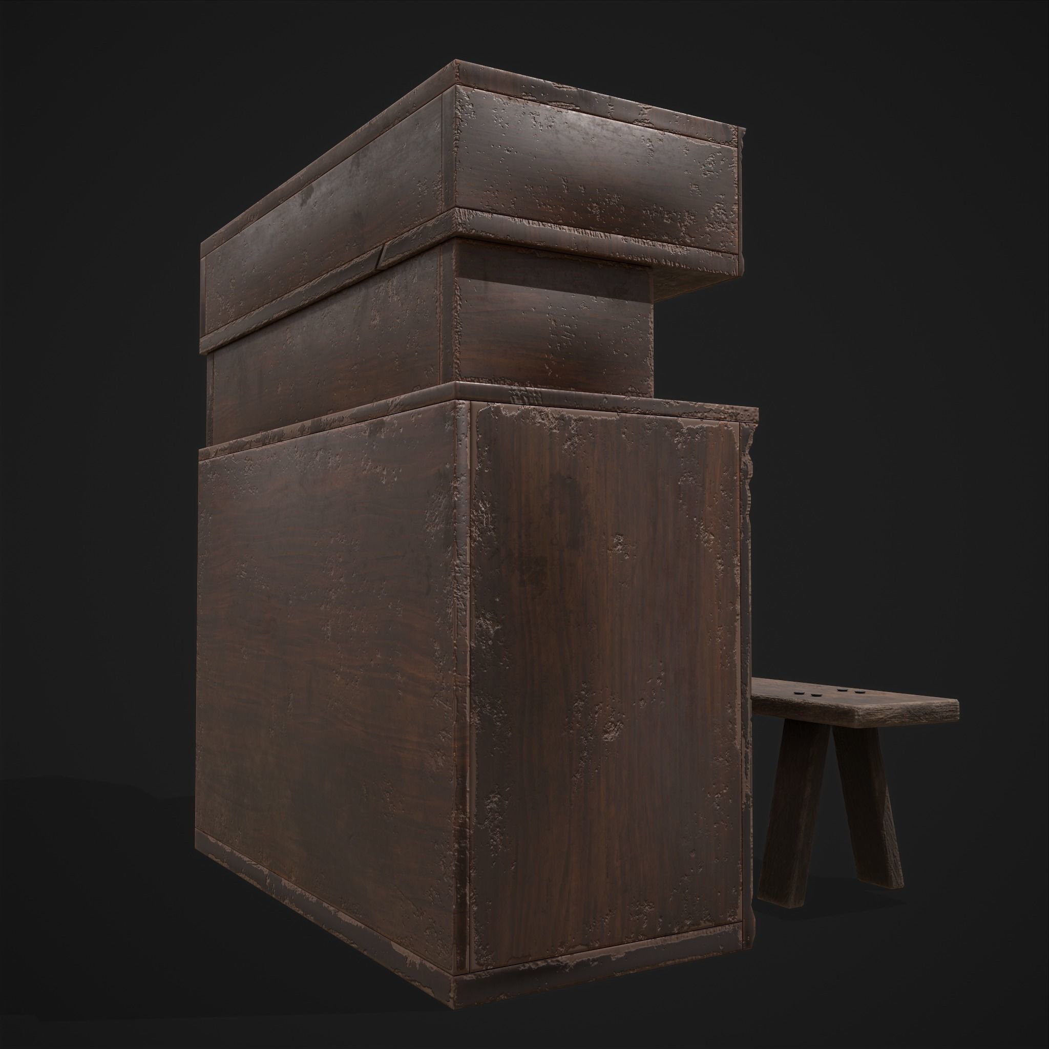Viking Shelf Bench Low-poly 3D model_7