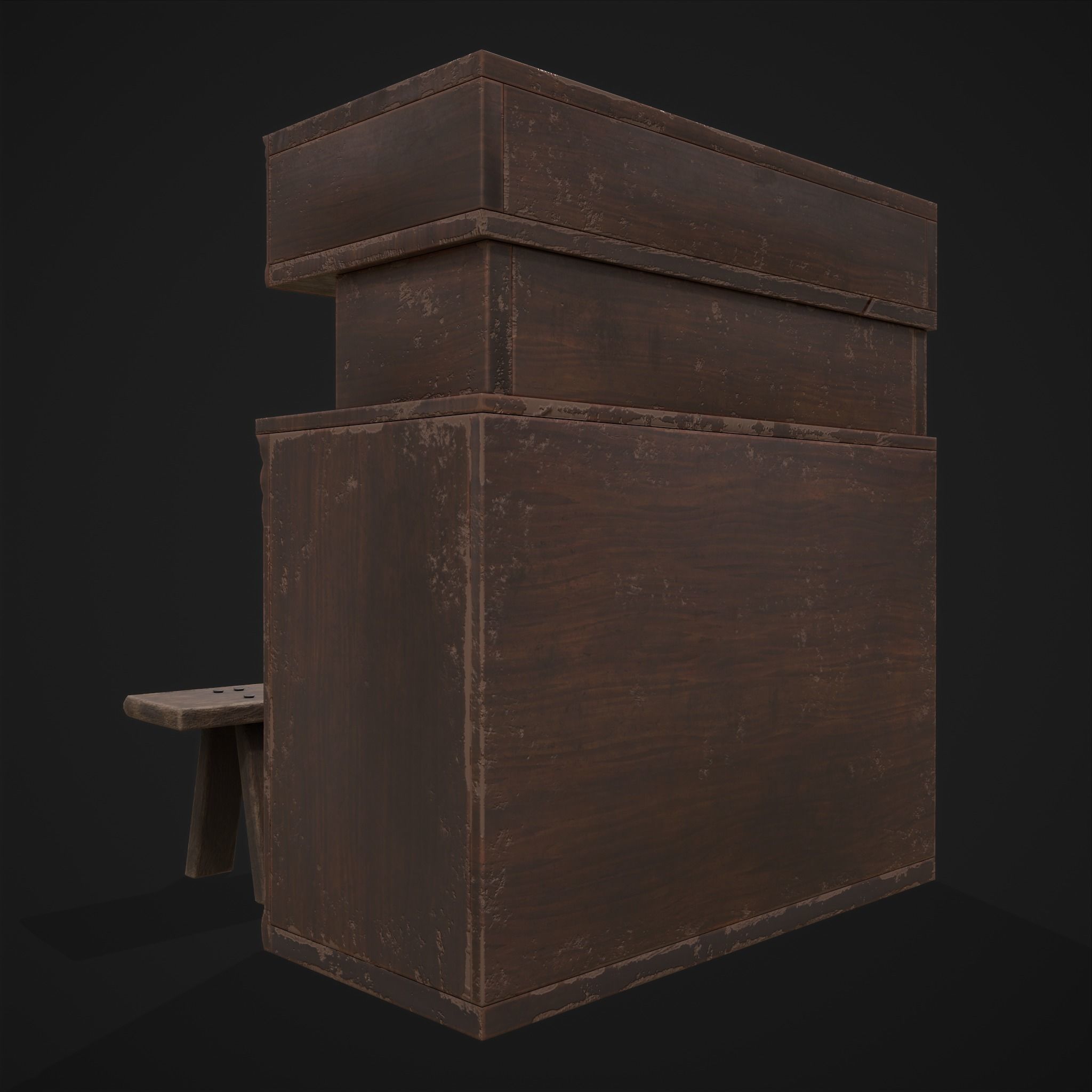 Viking Shelf Bench Low-poly 3D model_5