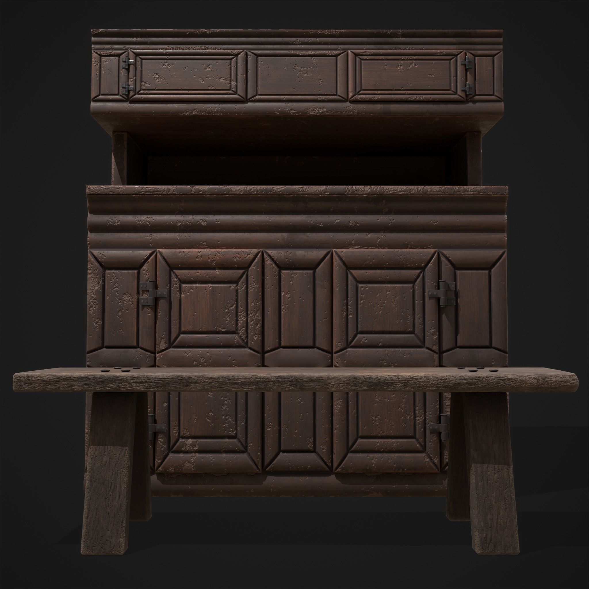 Viking Shelf Bench Low-poly 3D model_9