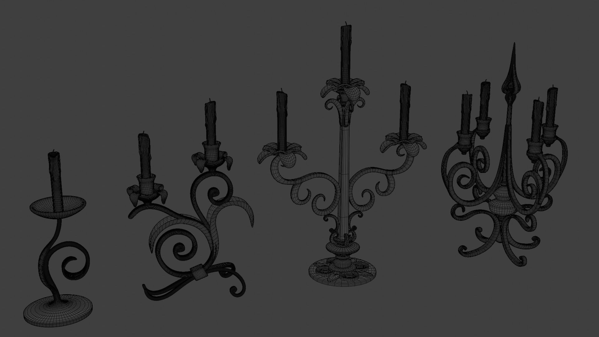 golden candle pack 3D model_2