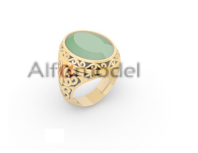 Oval Feroza Stone Gold Ring 3D print model