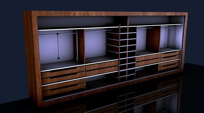 WARDROBE wooden closet with drawers and lights 3D model