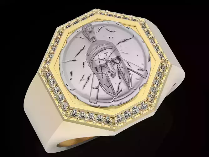 Gladiator Man ring Sculpture jewelry Gold 3D print model