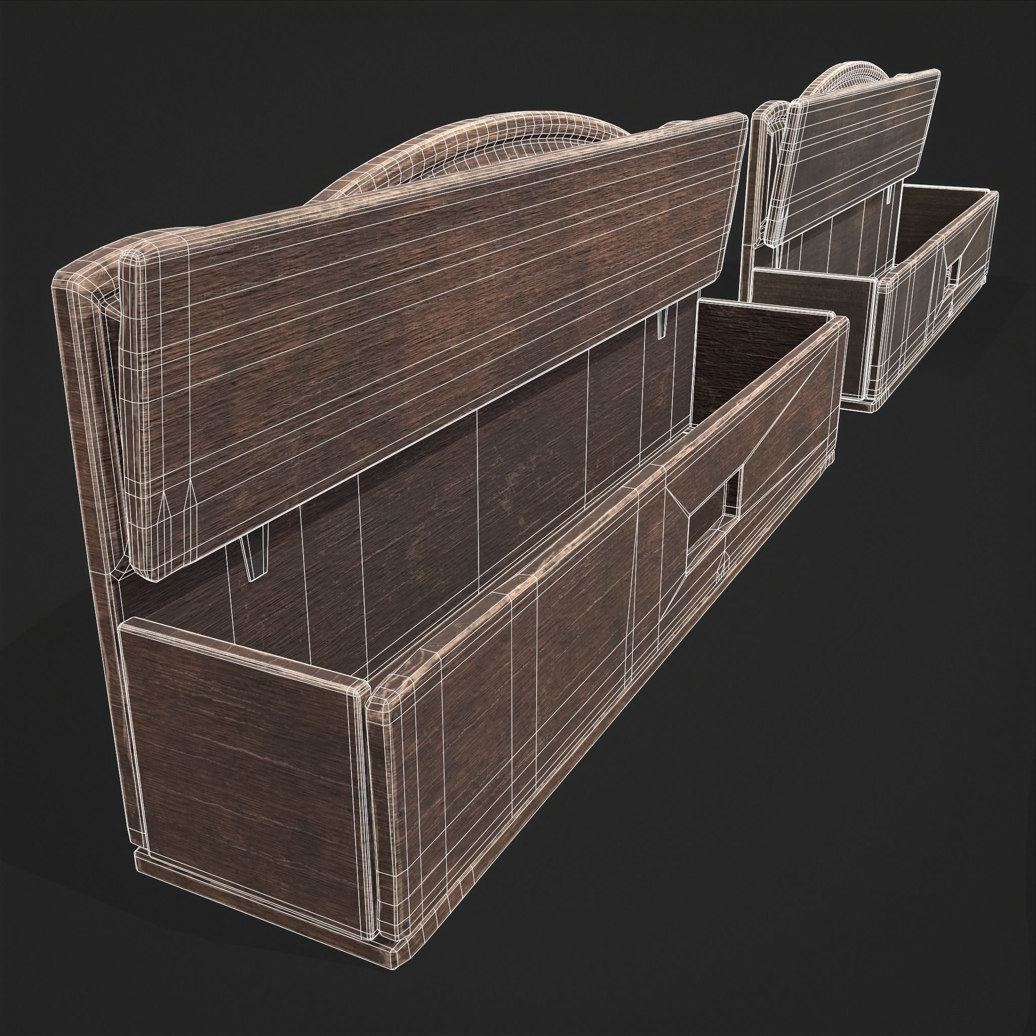 Seating and Storage Bench Low-poly 3D model_5