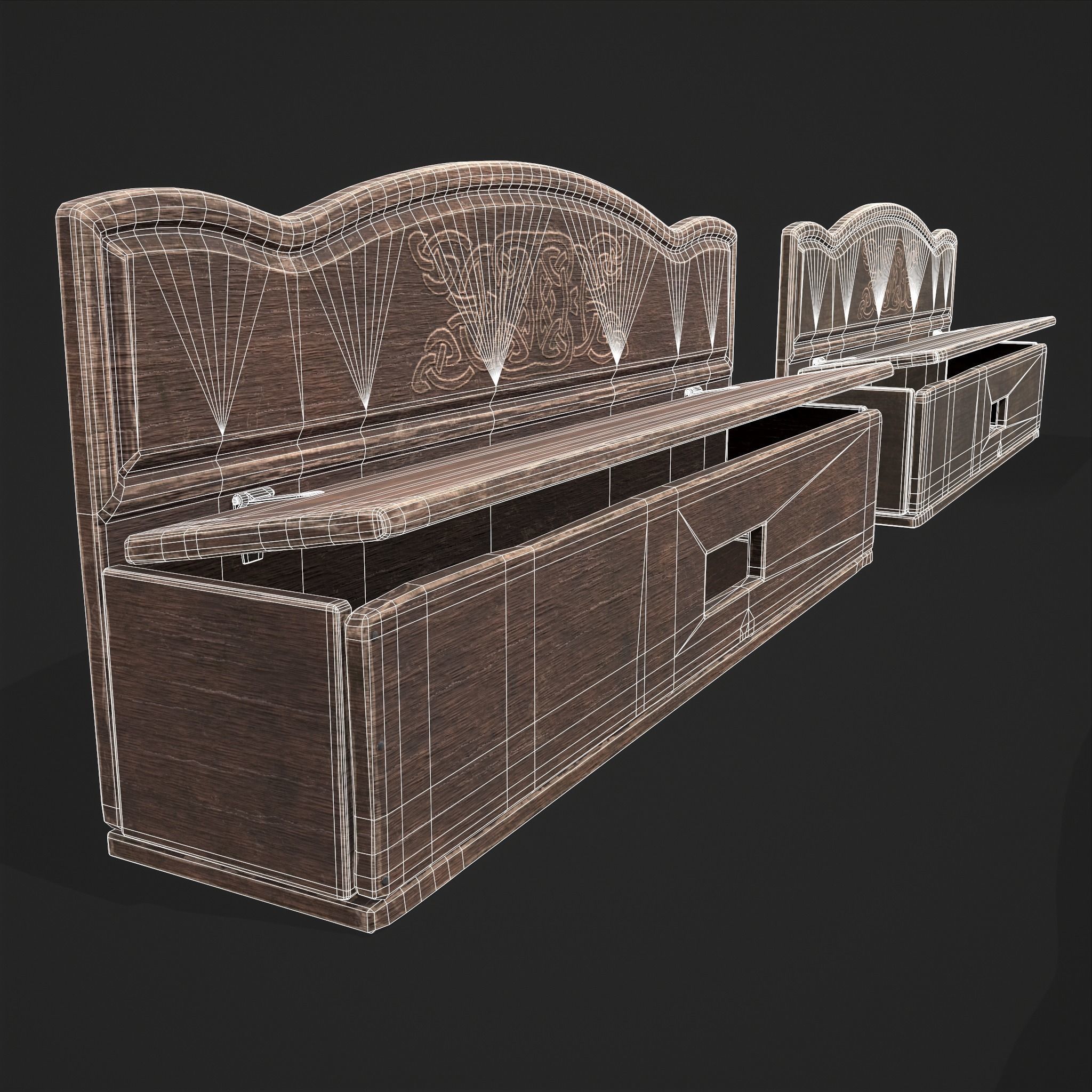 Seating and Storage Bench Low-poly 3D model_33