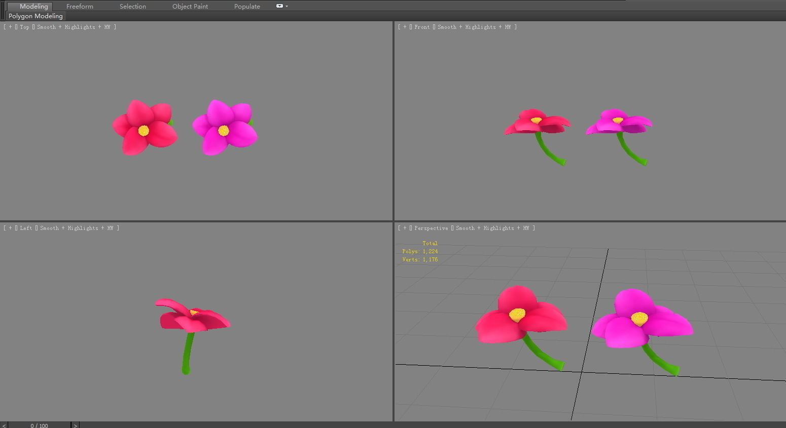 Cartoon flowers Low-poly 3D model_3