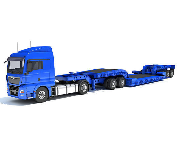 Truck with Lowboy Trailer 3D model