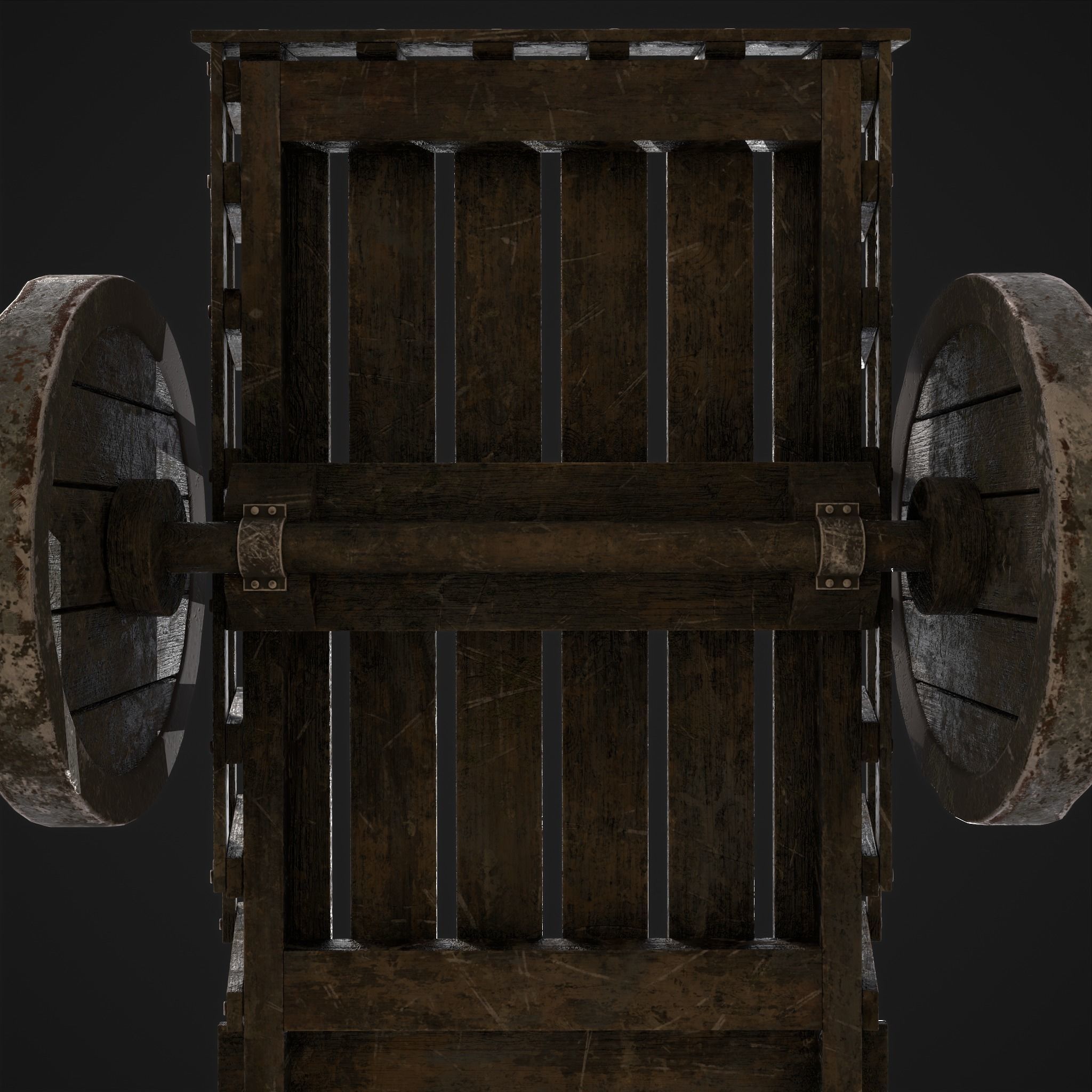 Long Bed Cart Metal Wheeled Low-poly 3D model_13