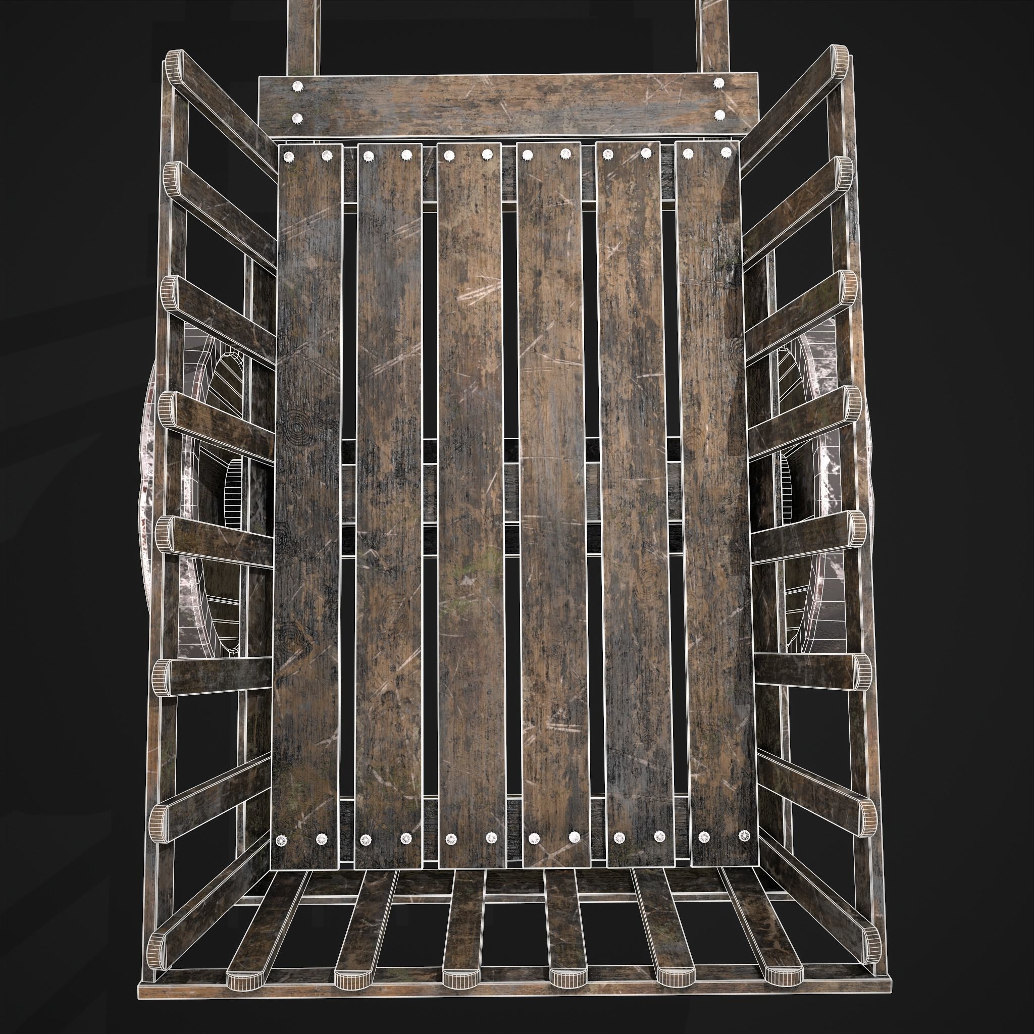 Long Bed Cart Metal Wheeled Low-poly 3D model_8