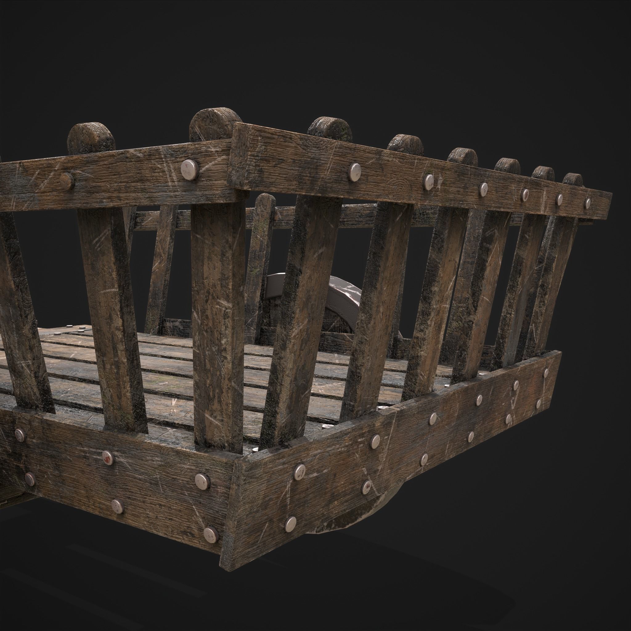 Long Bed Cart Metal Wheeled Low-poly 3D model_15