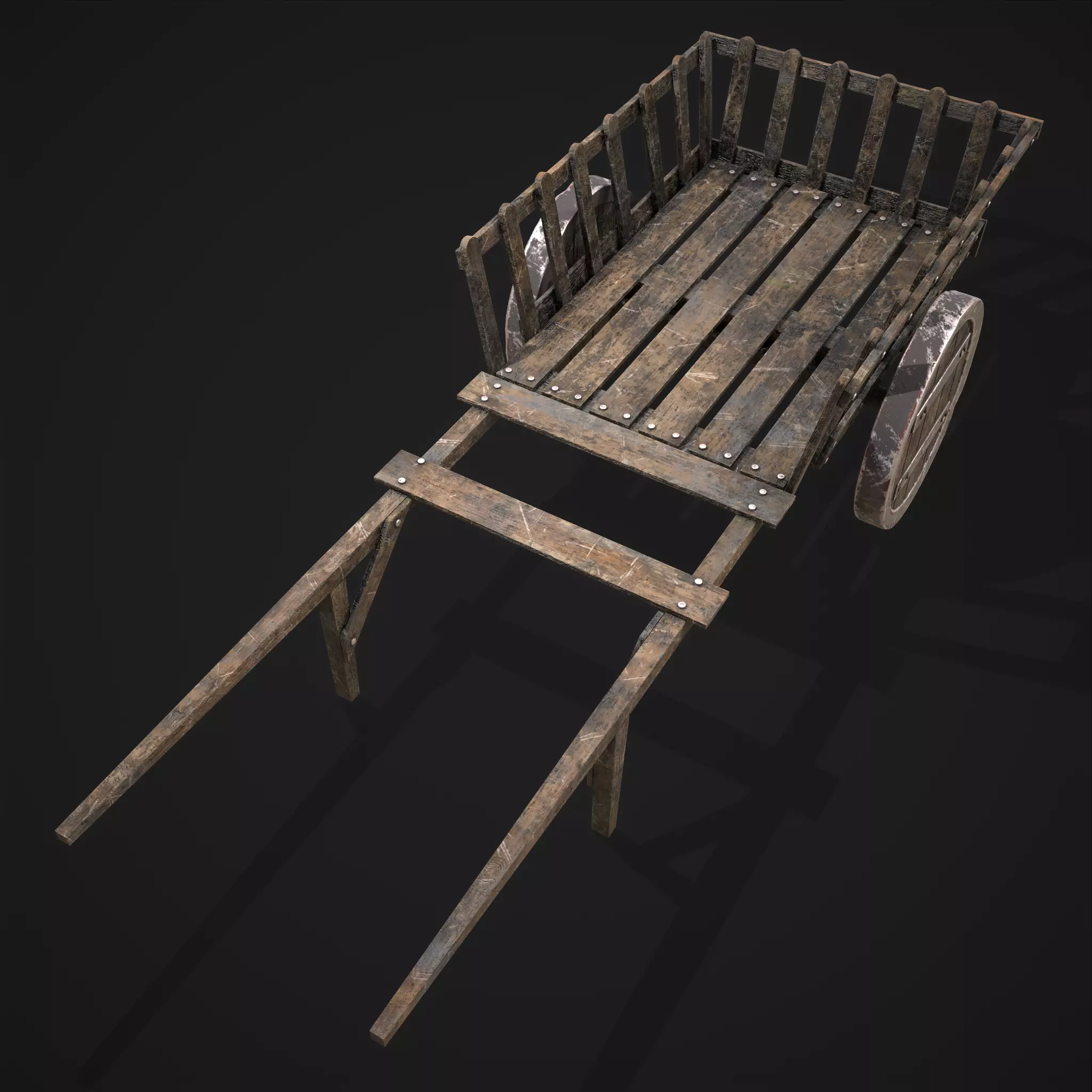 Long Bed Cart Metal Wheeled Low-poly 3D model_0