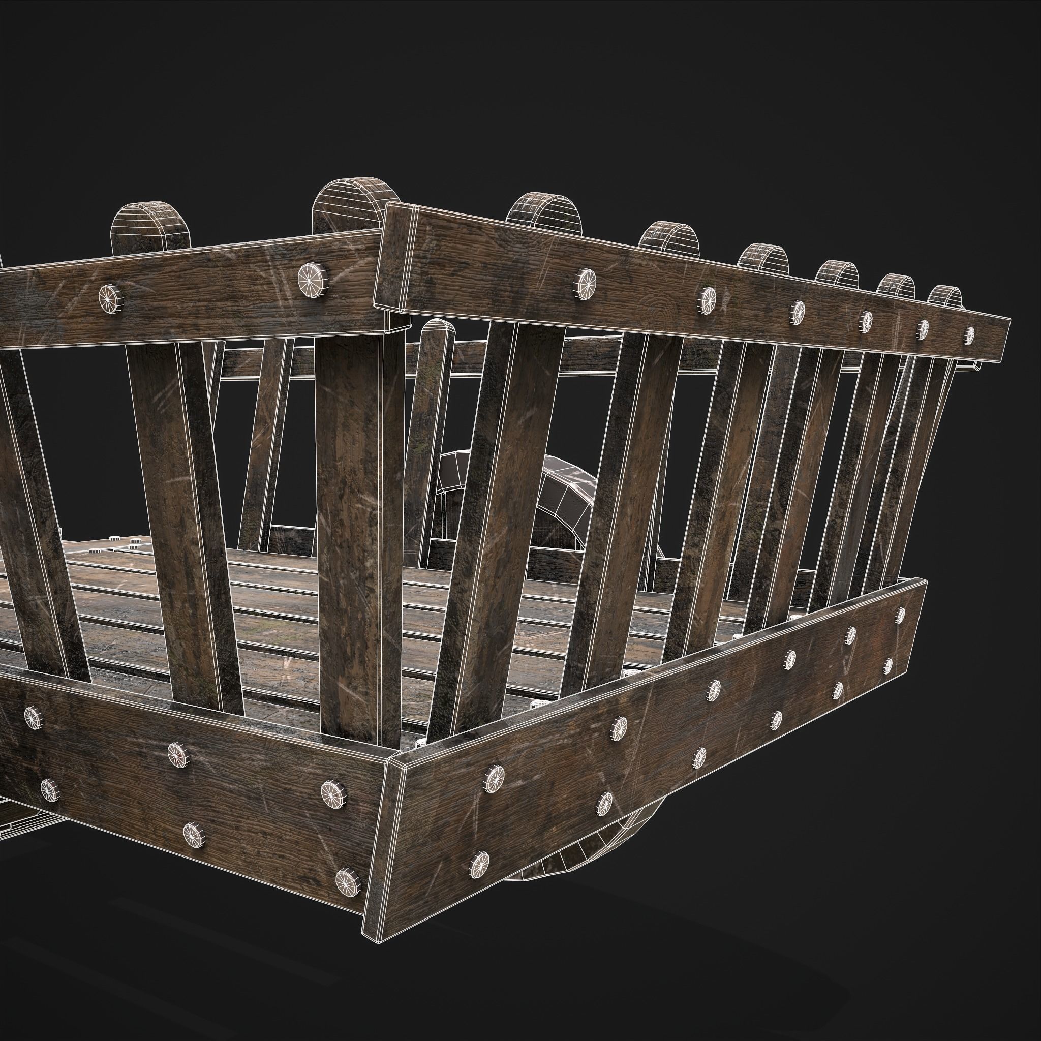 Long Bed Cart Metal Wheeled Low-poly 3D model_16