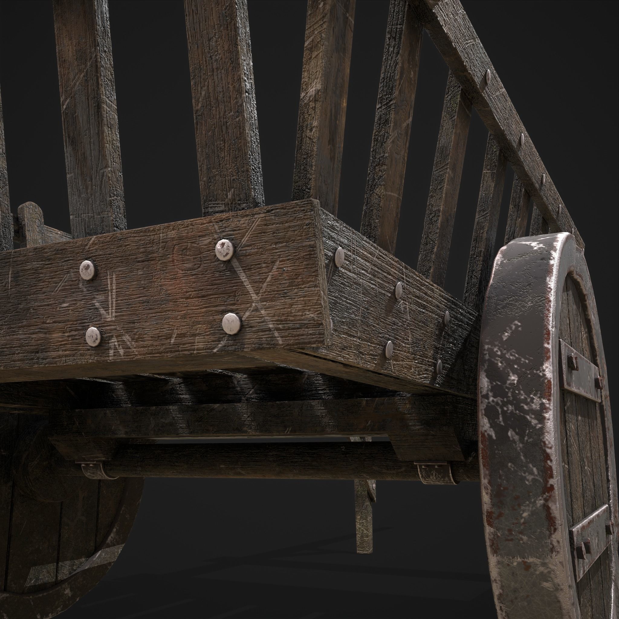 Long Bed Cart Metal Wheeled Low-poly 3D model_17