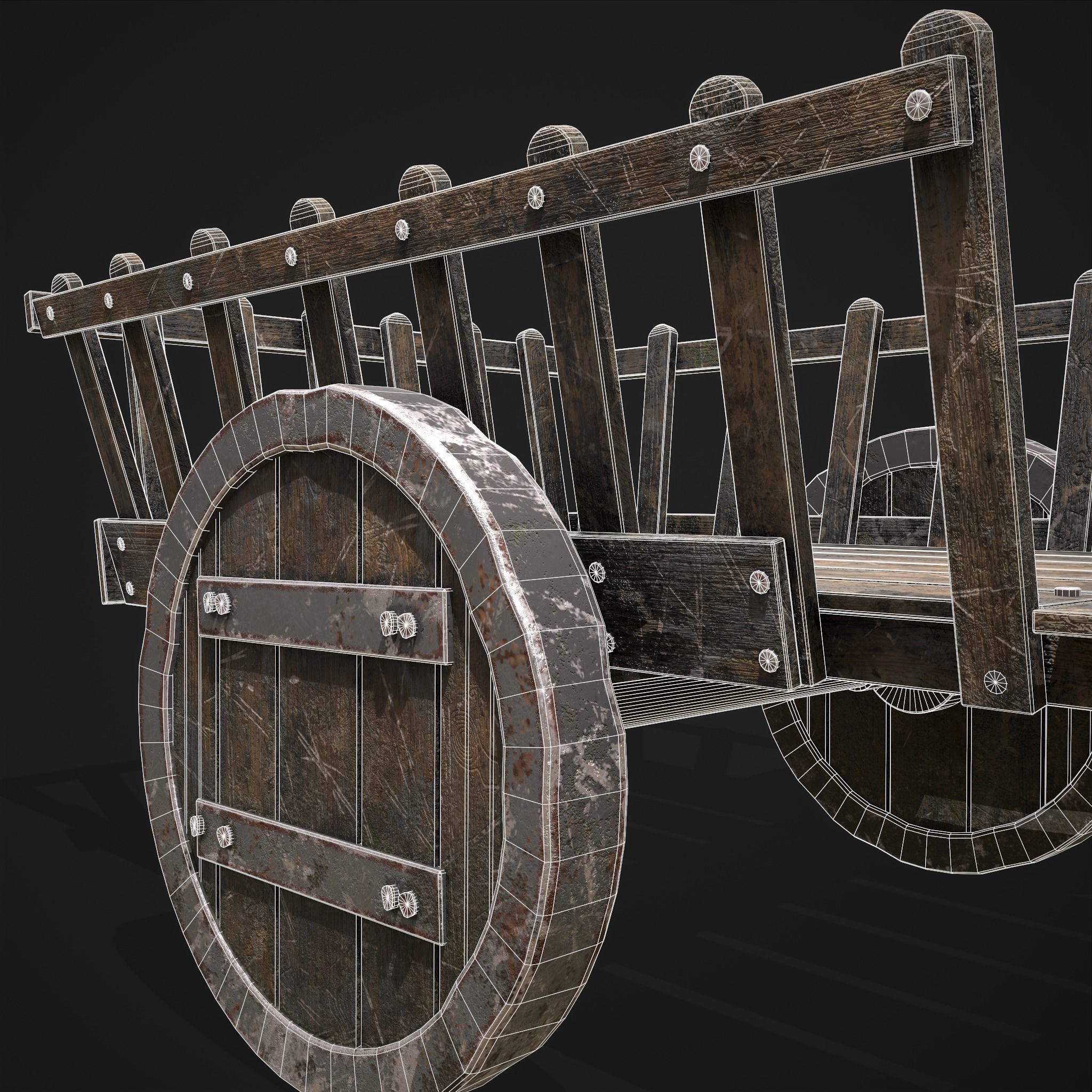 Long Bed Cart Metal Wheeled Low-poly 3D model_10