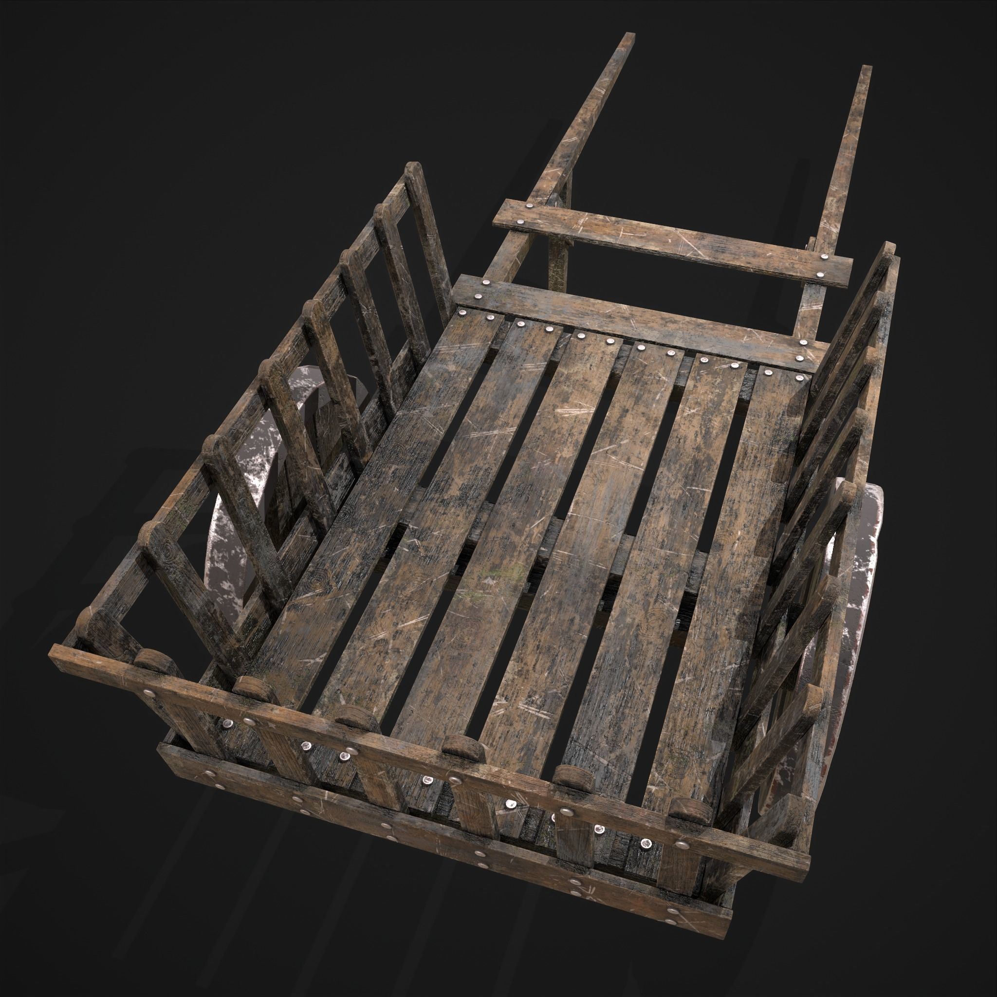 Long Bed Cart Metal Wheeled Low-poly 3D model_3