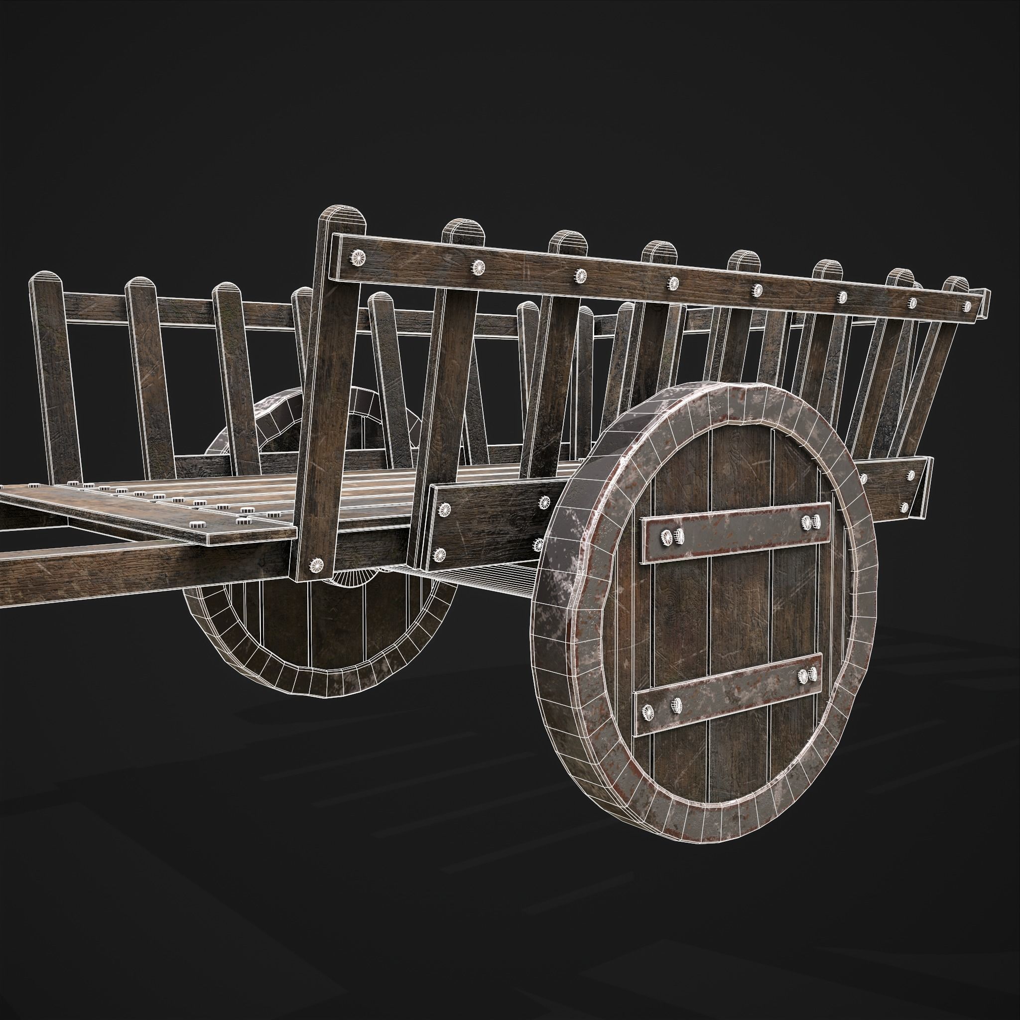 Long Bed Cart Metal Wheeled Low-poly 3D model_12