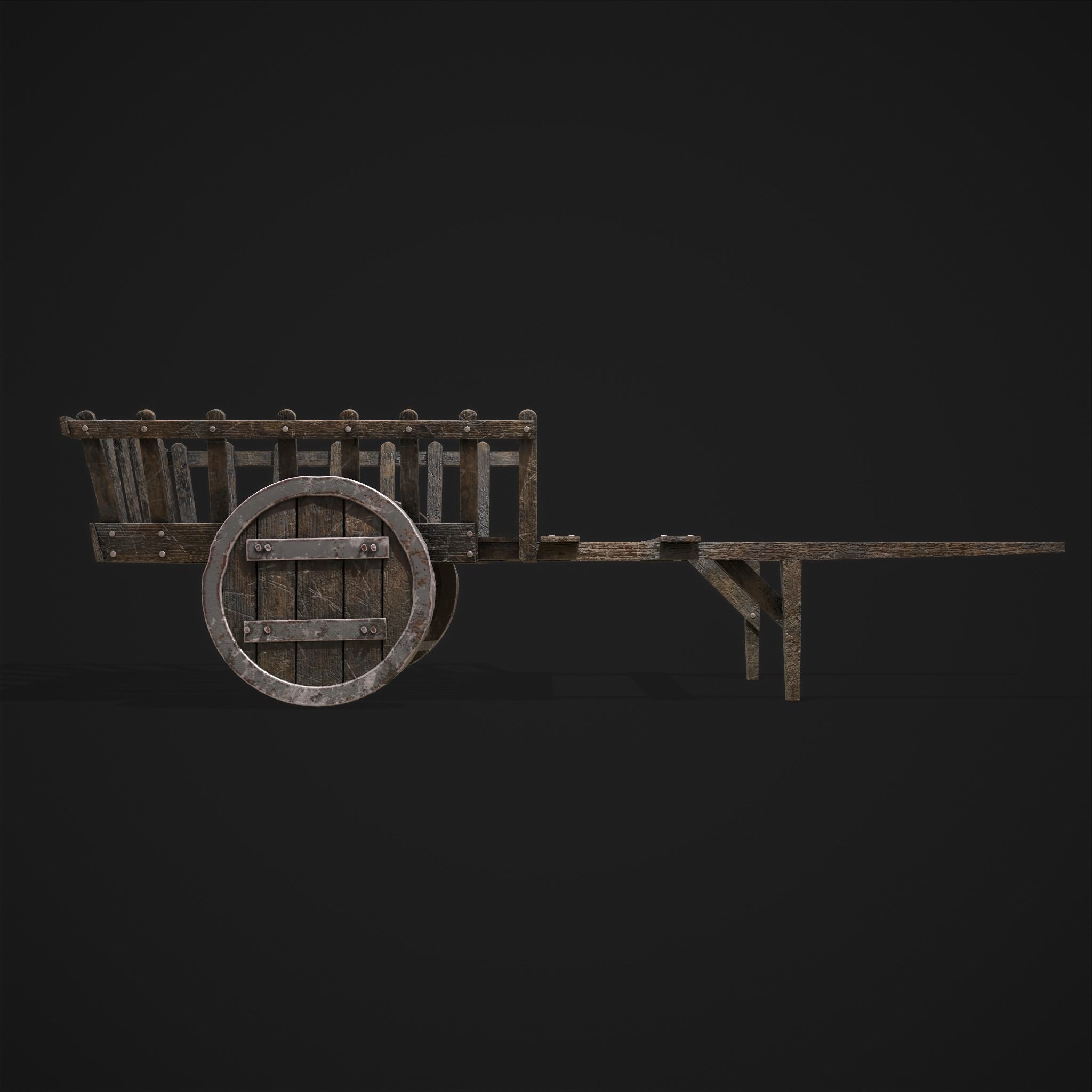 Long Bed Cart Metal Wheeled Low-poly 3D model_29