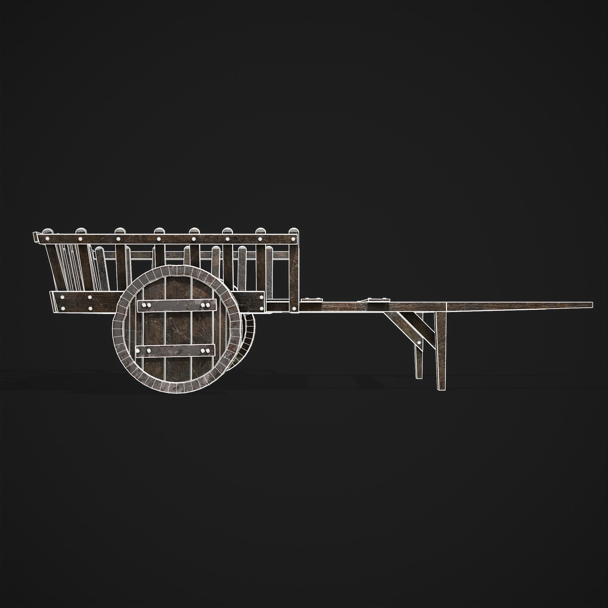 Long Bed Cart Metal Wheeled Low-poly 3D model_30