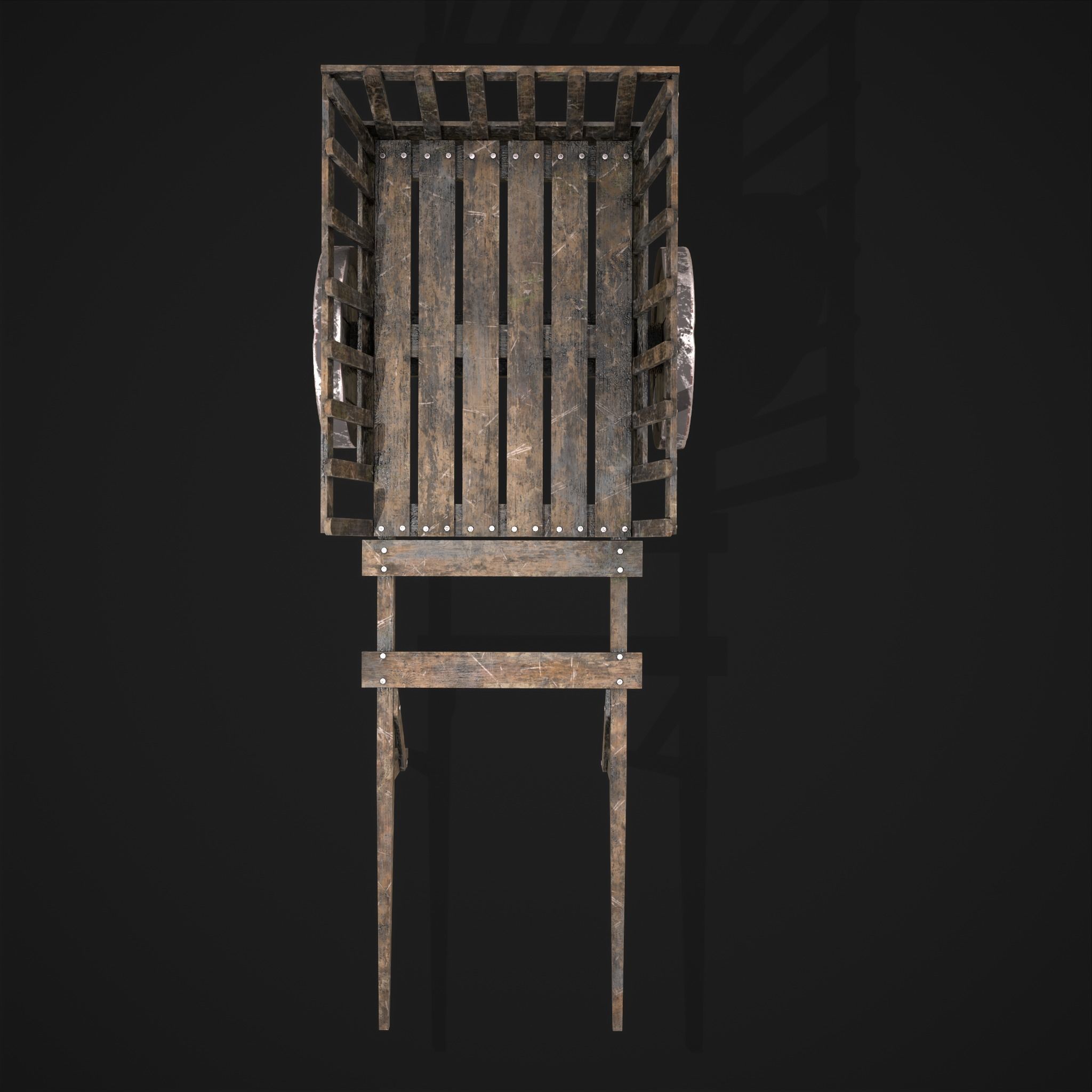 Long Bed Cart Metal Wheeled Low-poly 3D model_25