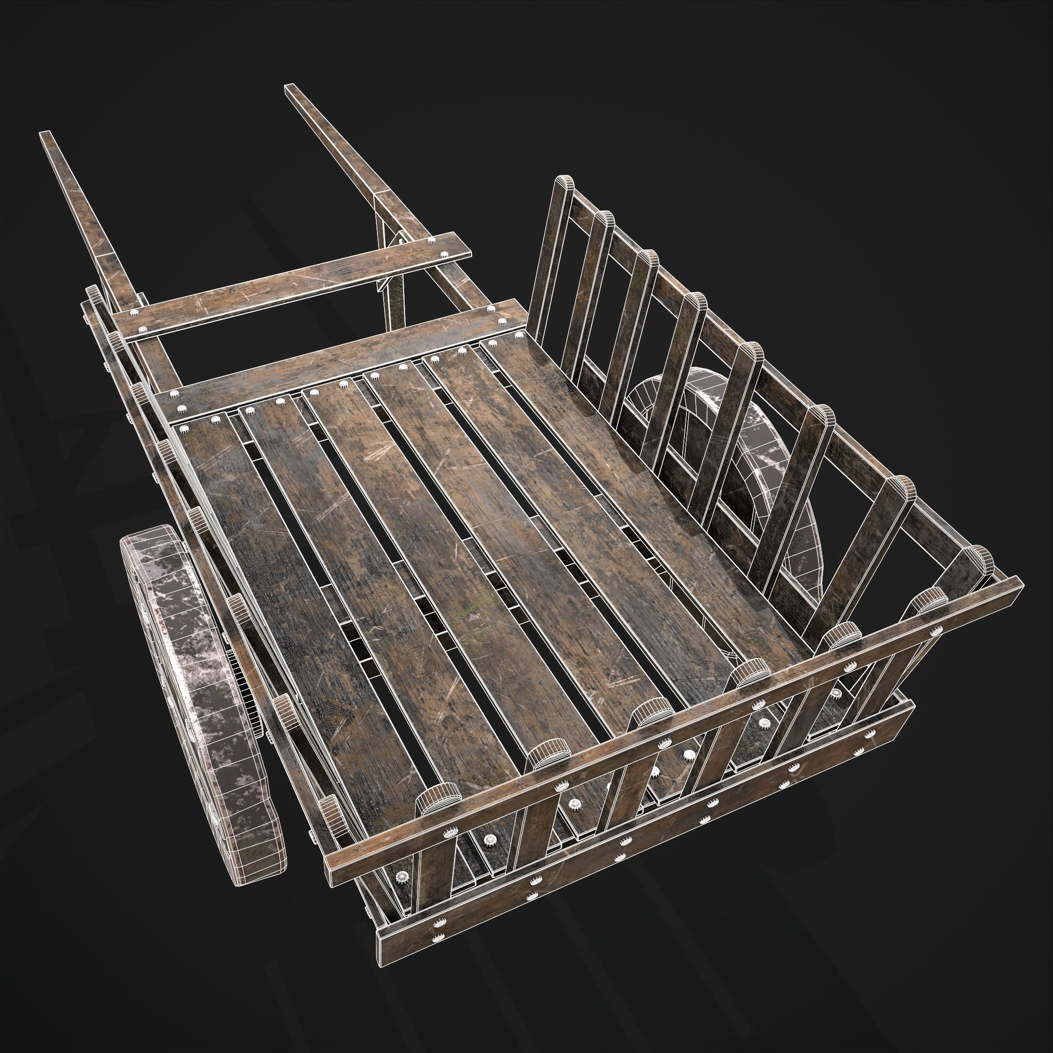 Long Bed Cart Metal Wheeled Low-poly 3D model_32