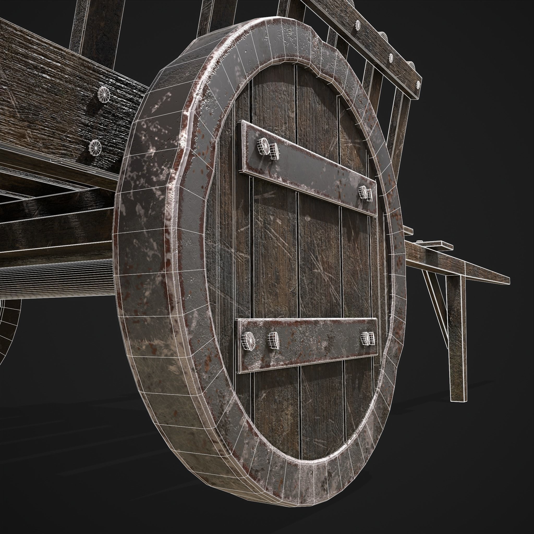 Long Bed Cart Metal Wheeled Low-poly 3D model_20