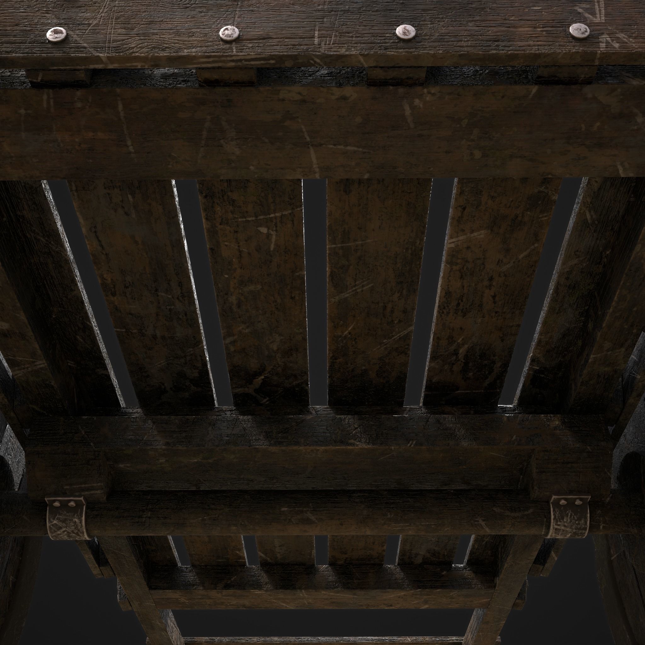 Long Bed Cart Metal Wheeled Low-poly 3D model_21