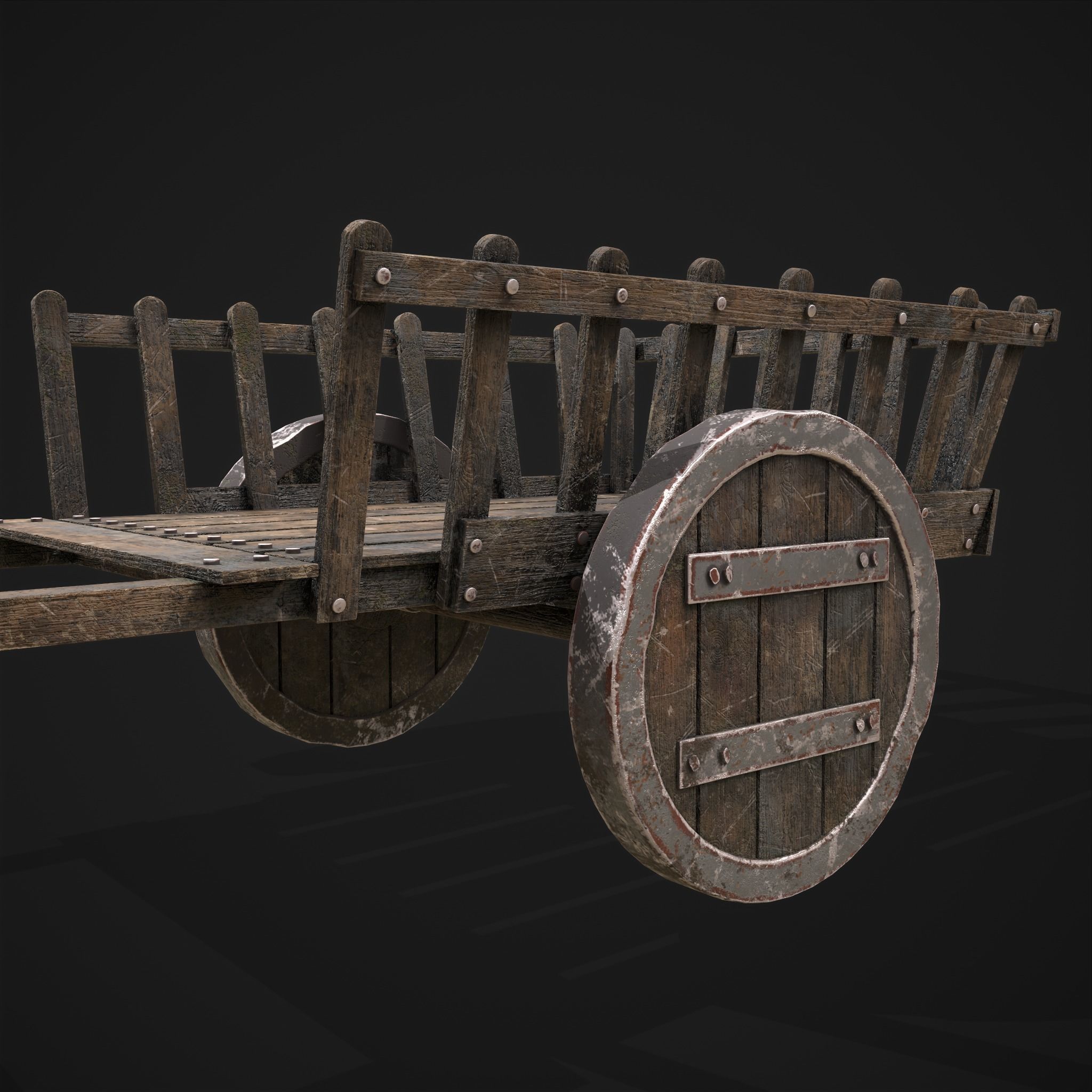 Long Bed Cart Metal Wheeled Low-poly 3D model_11