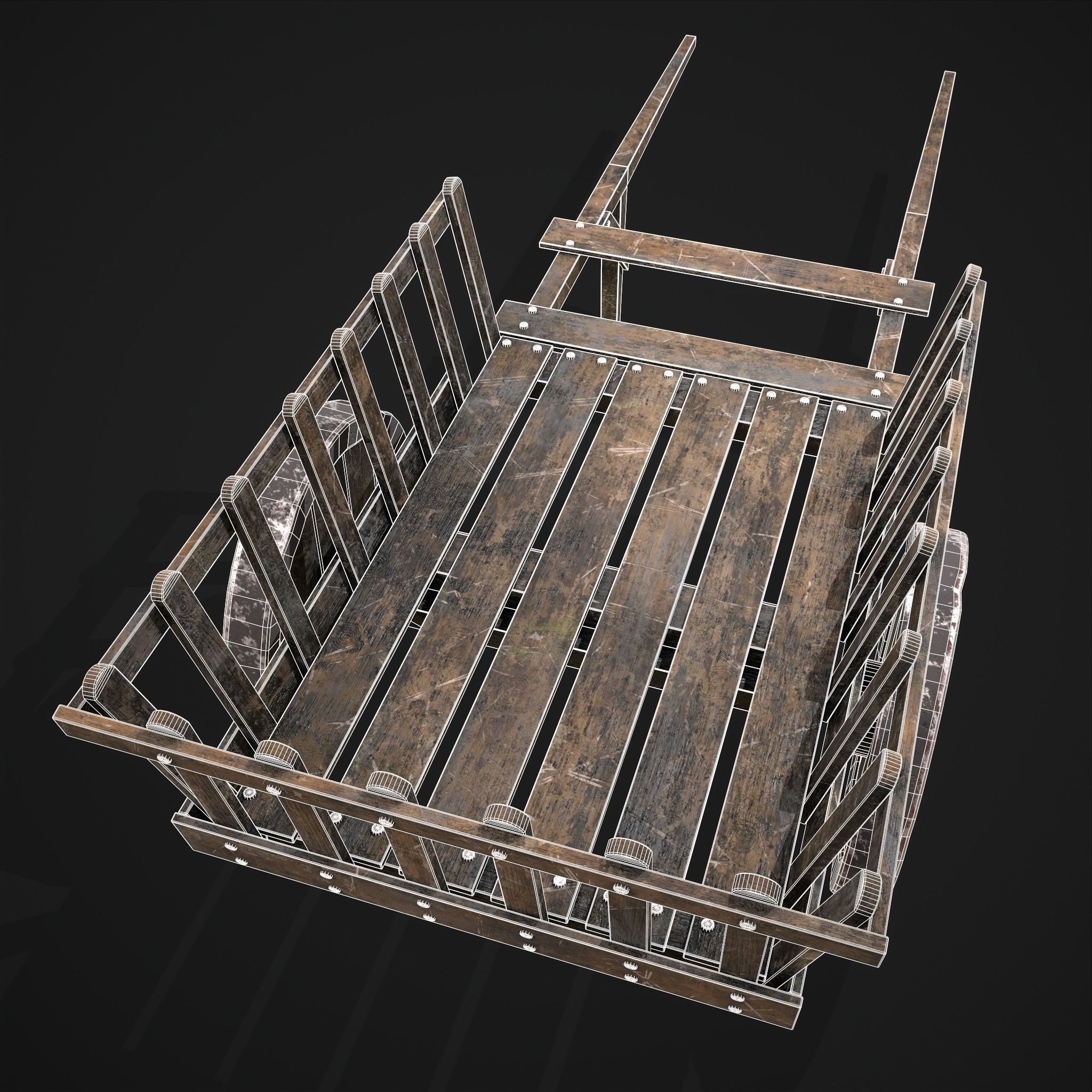 Long Bed Cart Metal Wheeled Low-poly 3D model_4