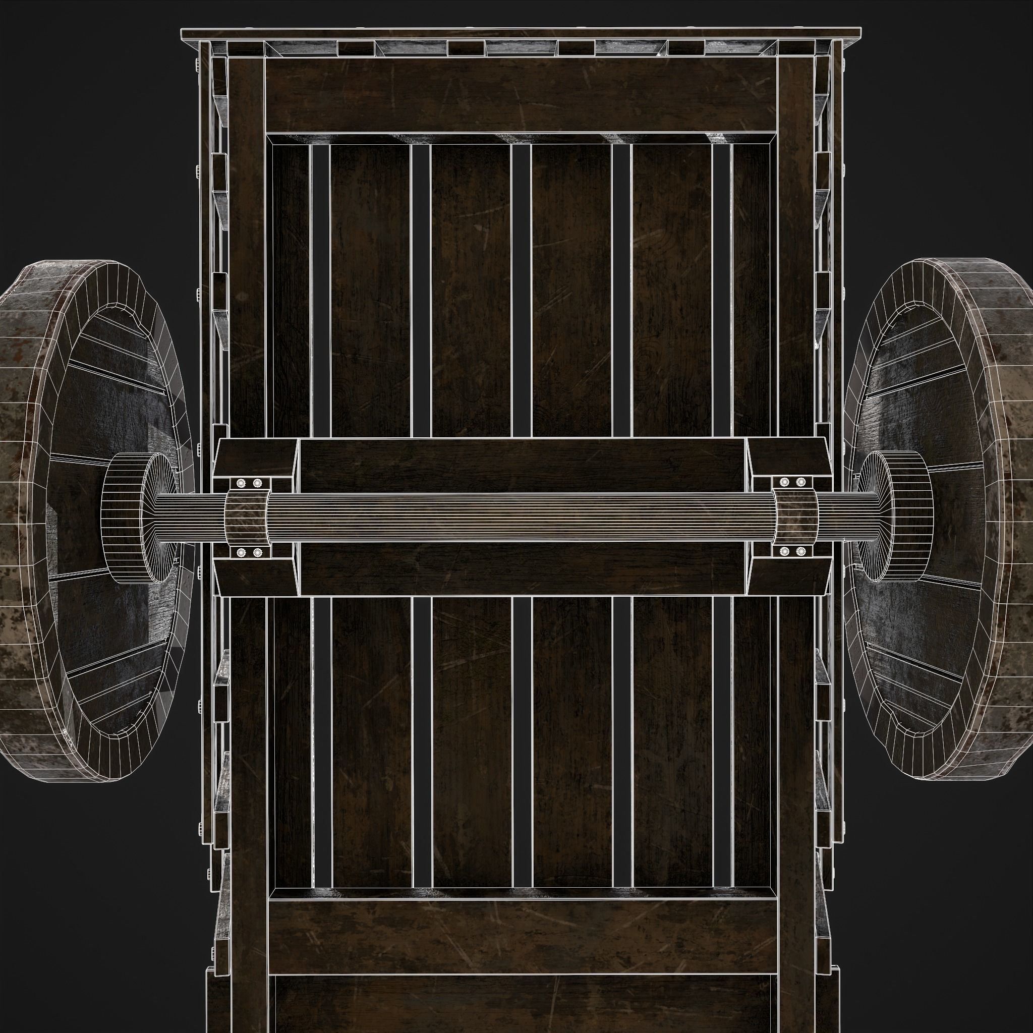 Long Bed Cart Metal Wheeled Low-poly 3D model_14