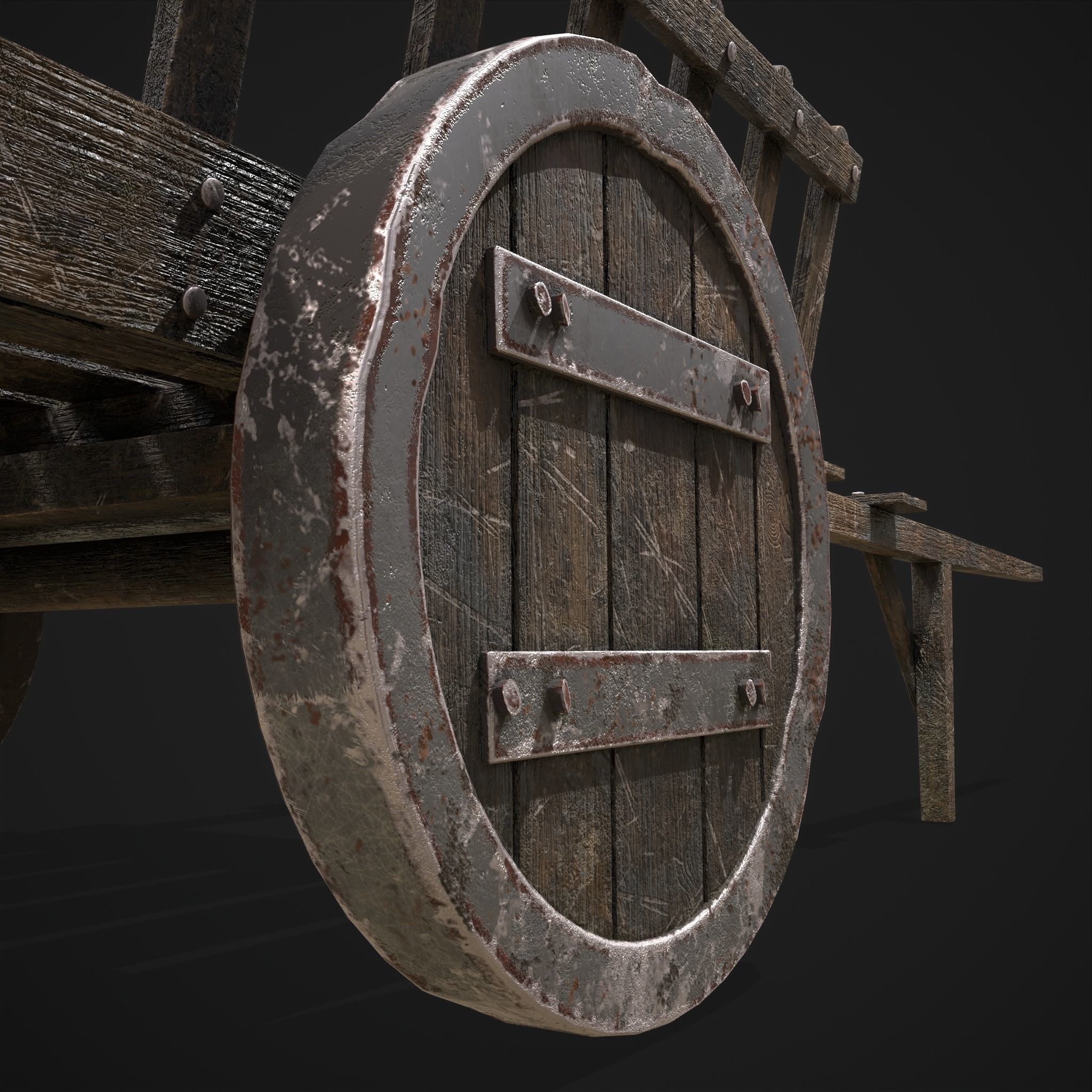 Long Bed Cart Metal Wheeled Low-poly 3D model_19