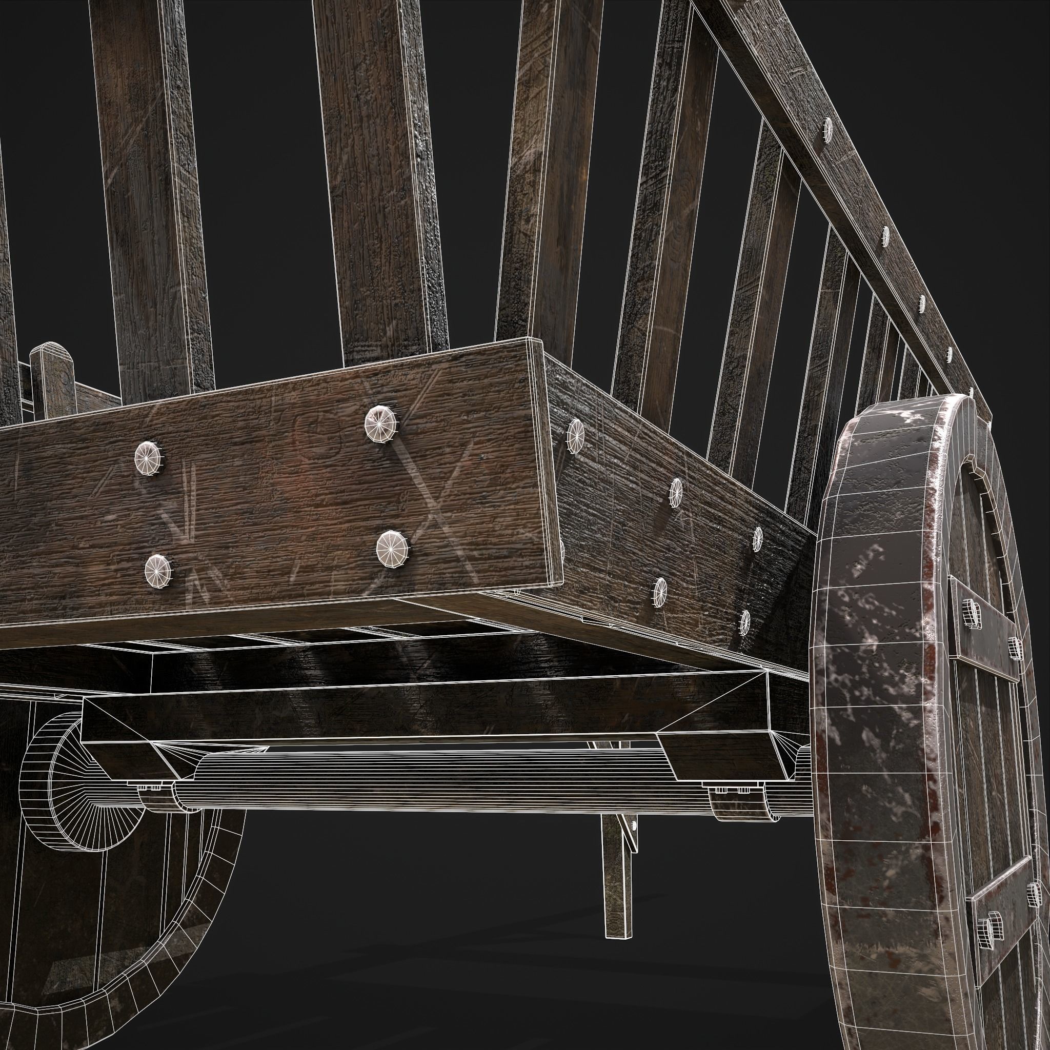 Long Bed Cart Metal Wheeled Low-poly 3D model_18