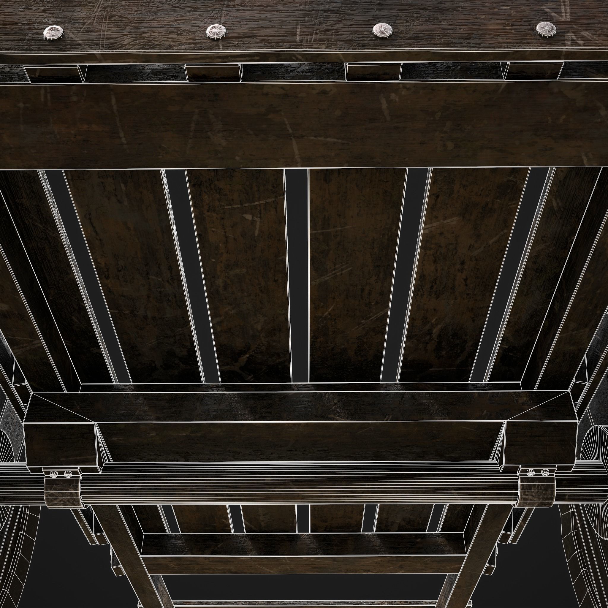 Long Bed Cart Metal Wheeled Low-poly 3D model_22