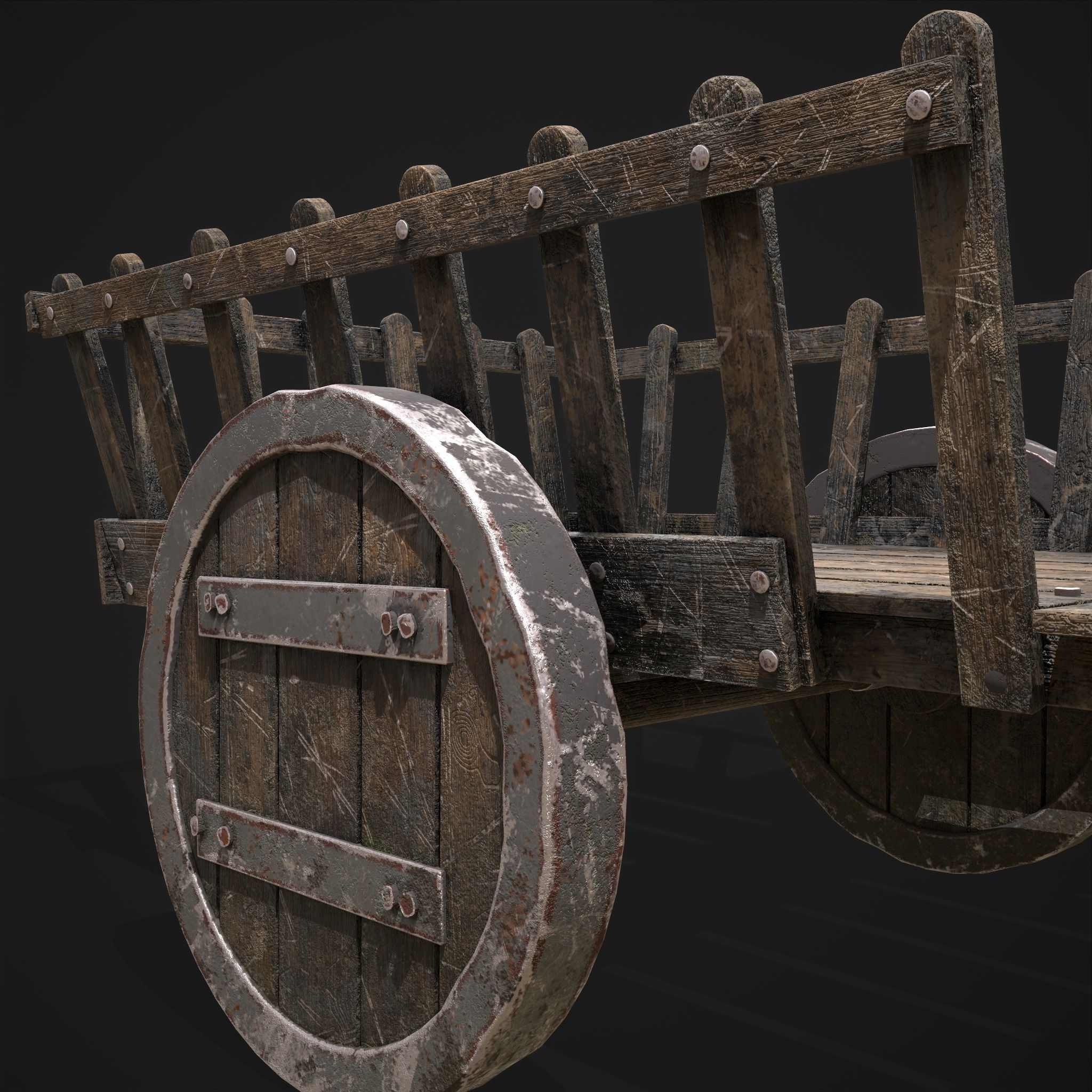 Long Bed Cart Metal Wheeled Low-poly 3D model_9