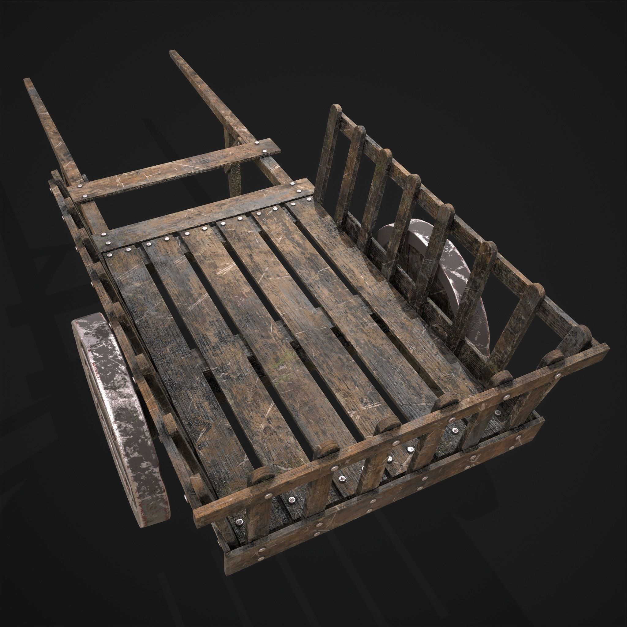 Long Bed Cart Metal Wheeled Low-poly 3D model_31