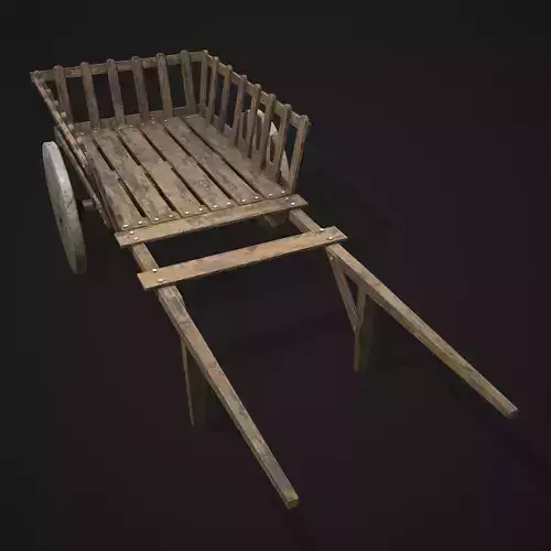 Long Bed Cart Stone Wheeled Low-poly 3D model