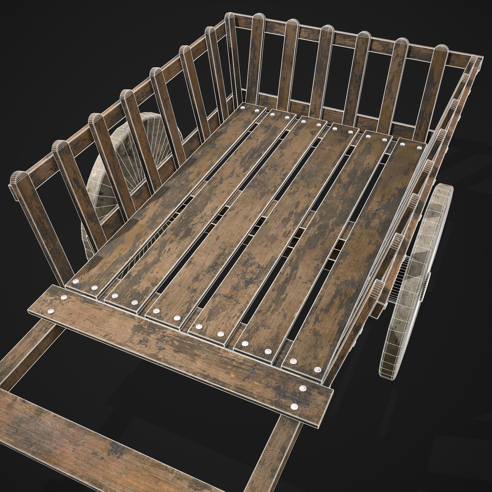 Long Bed Cart Stone Wheeled Low-poly 3D model_4