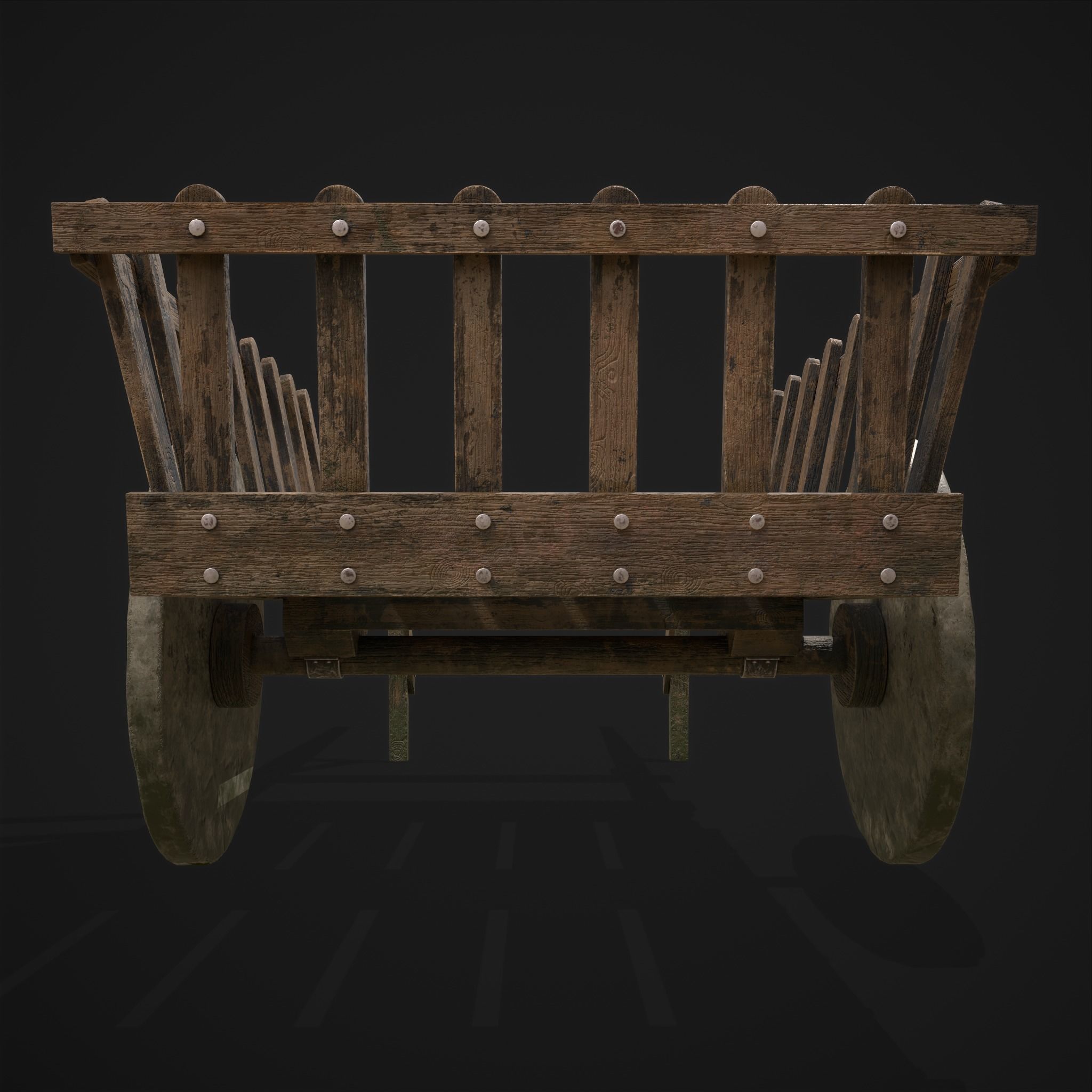 Long Bed Cart Stone Wheeled Low-poly 3D model_7