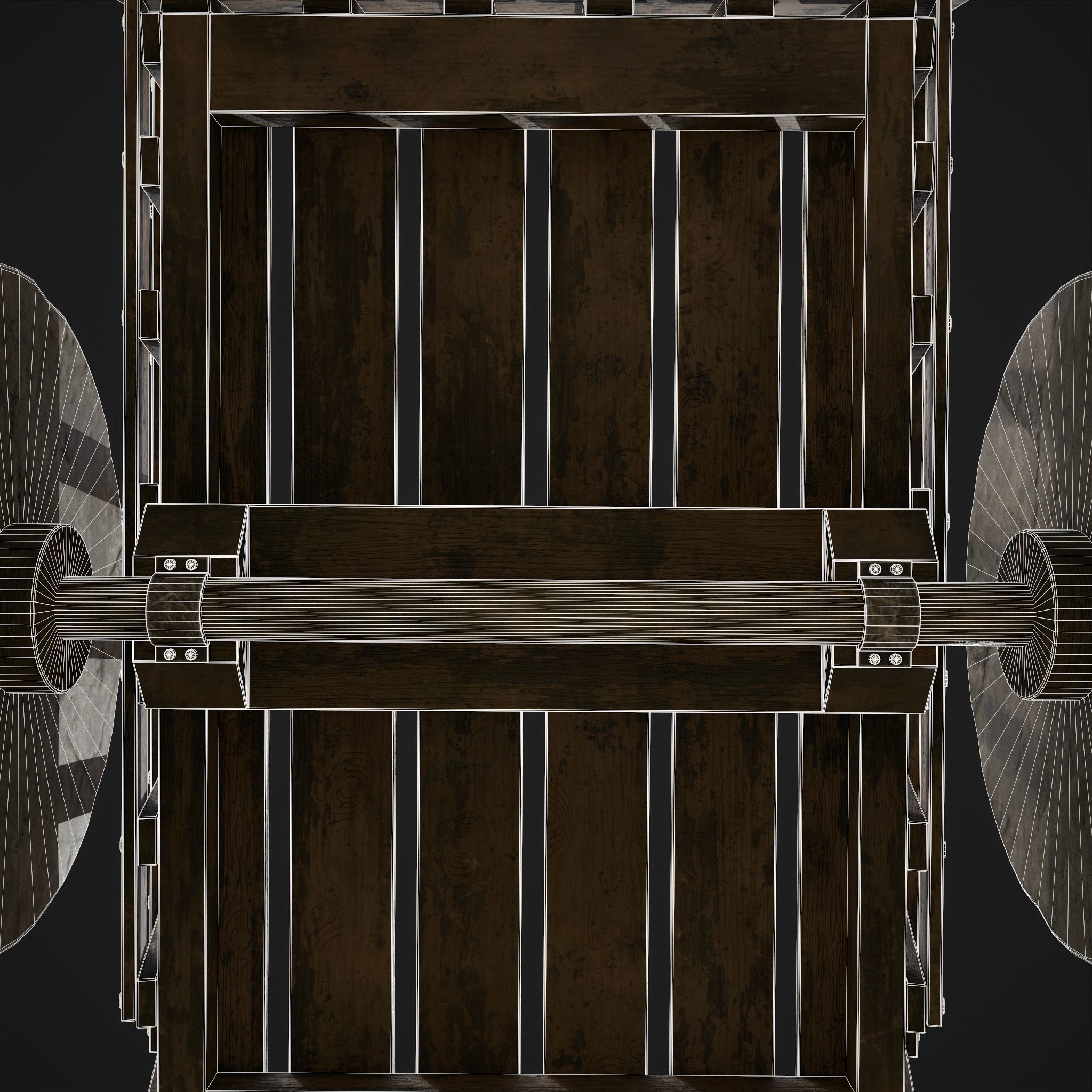 Long Bed Cart Stone Wheeled Low-poly 3D model_20