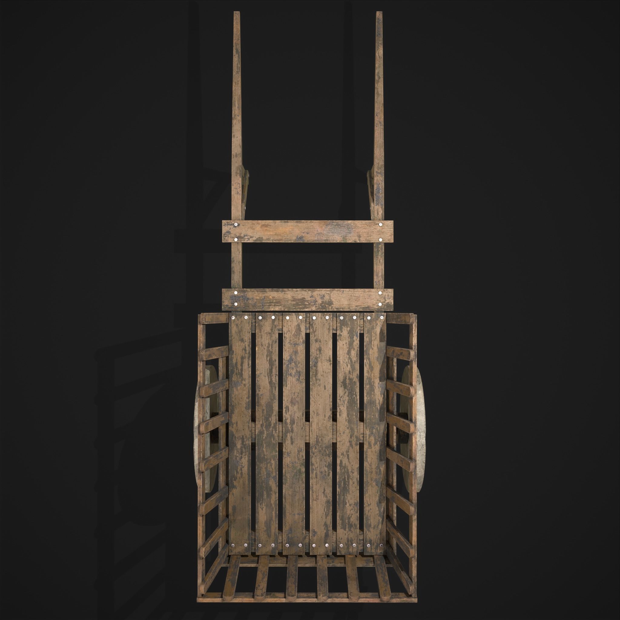 Long Bed Cart Stone Wheeled Low-poly 3D model_23