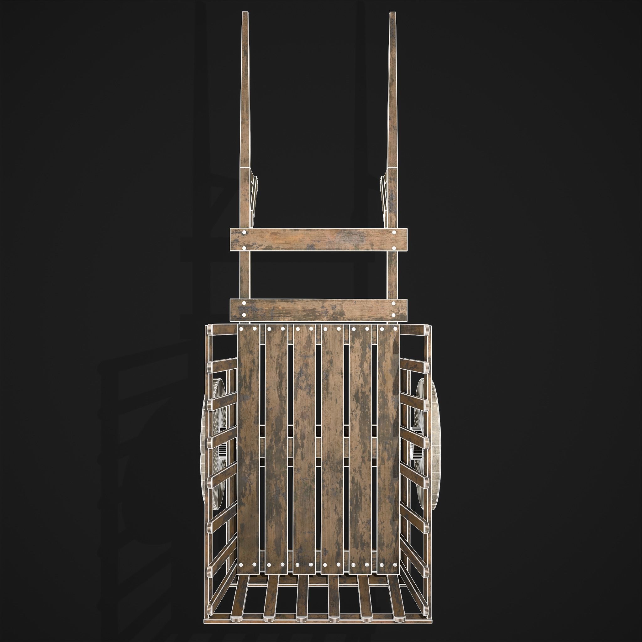 Long Bed Cart Stone Wheeled Low-poly 3D model_24