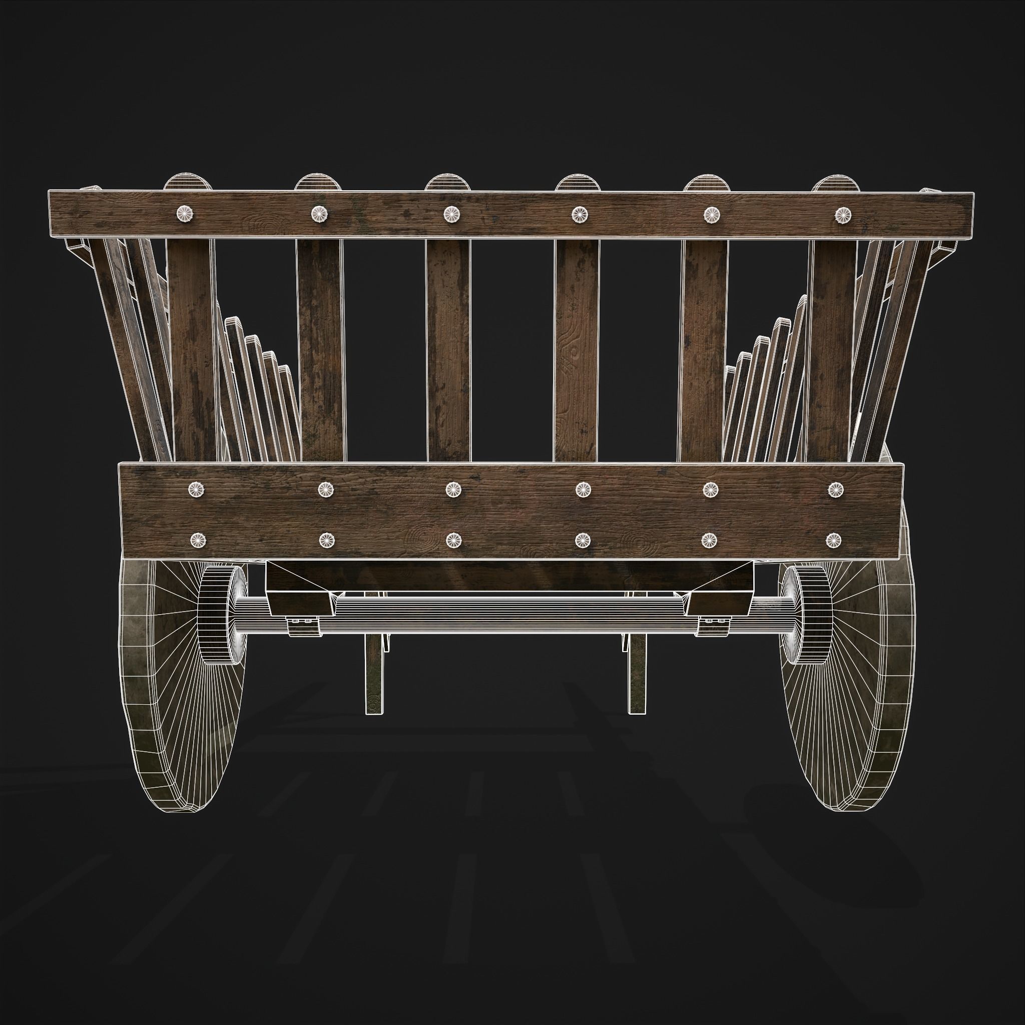 Long Bed Cart Stone Wheeled Low-poly 3D model_8