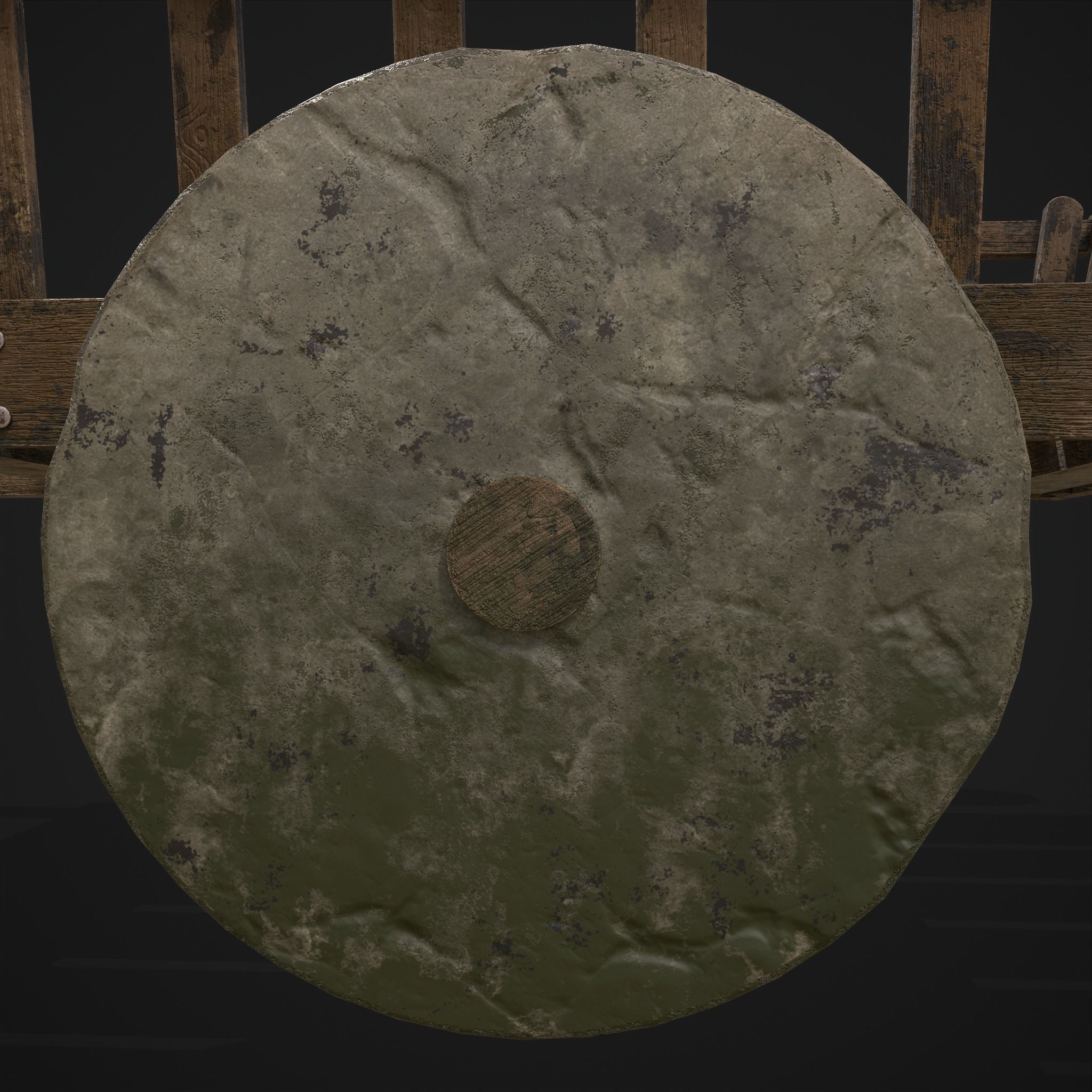 Long Bed Cart Stone Wheeled Low-poly 3D model_5