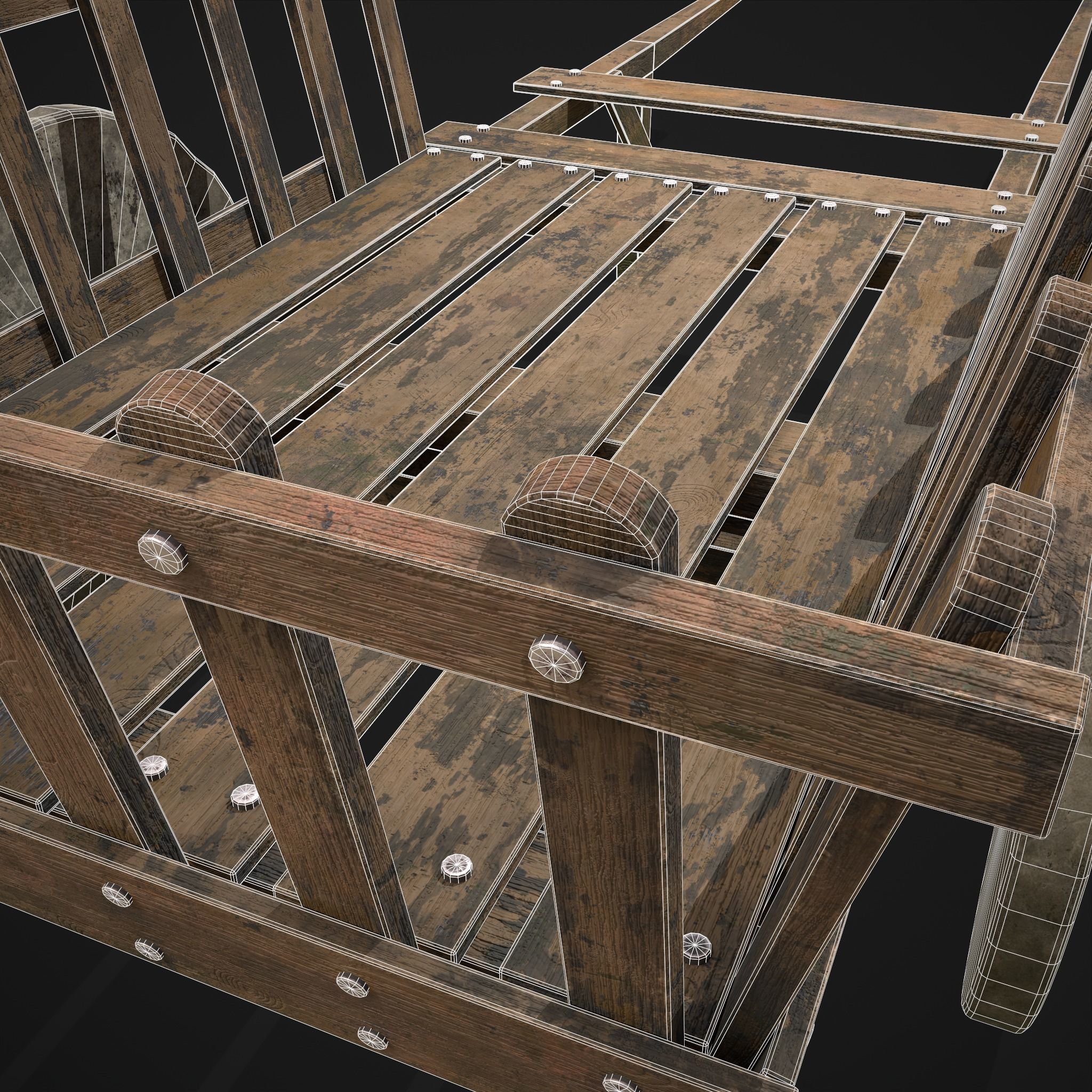 Long Bed Cart Stone Wheeled Low-poly 3D model_12