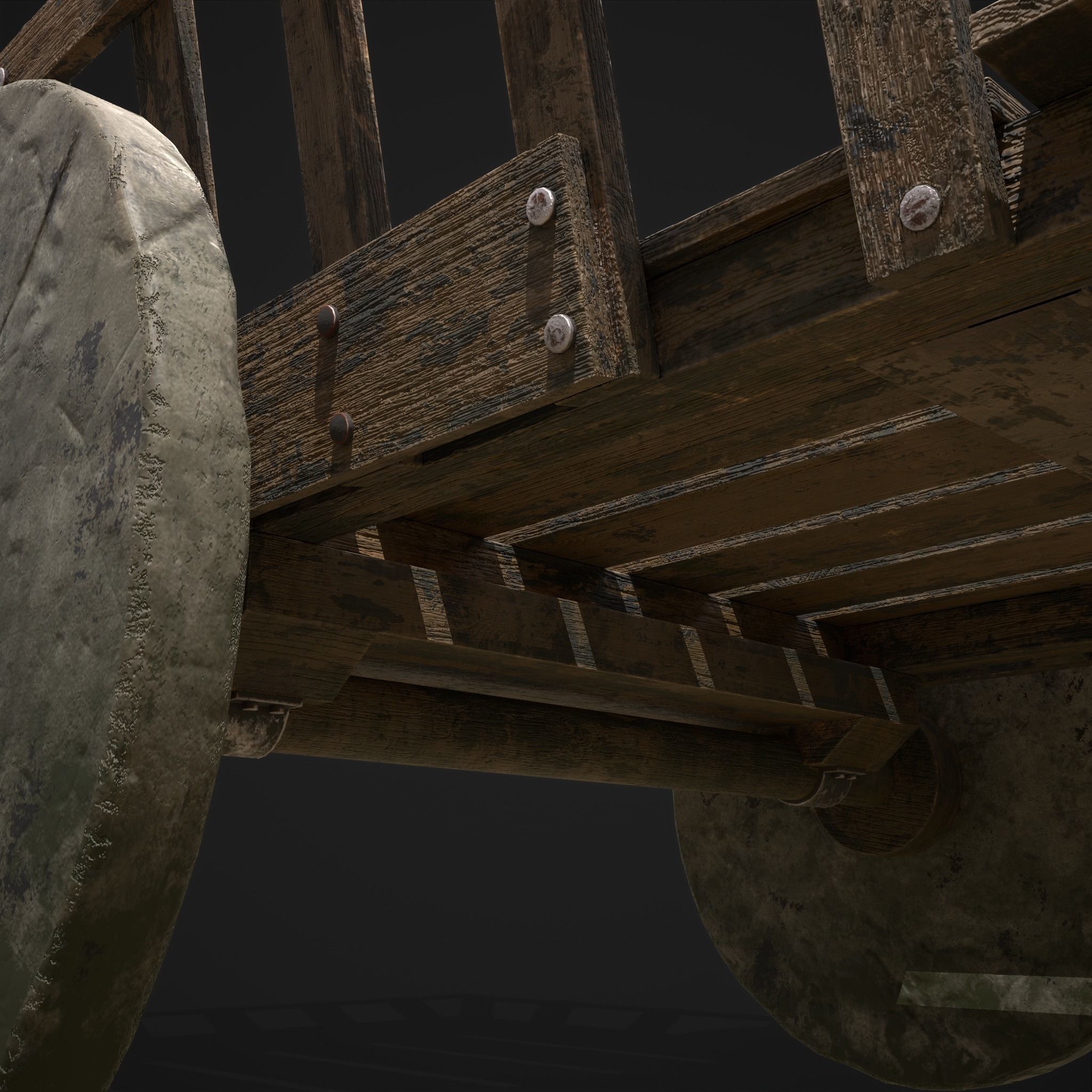 Long Bed Cart Stone Wheeled Low-poly 3D model_17