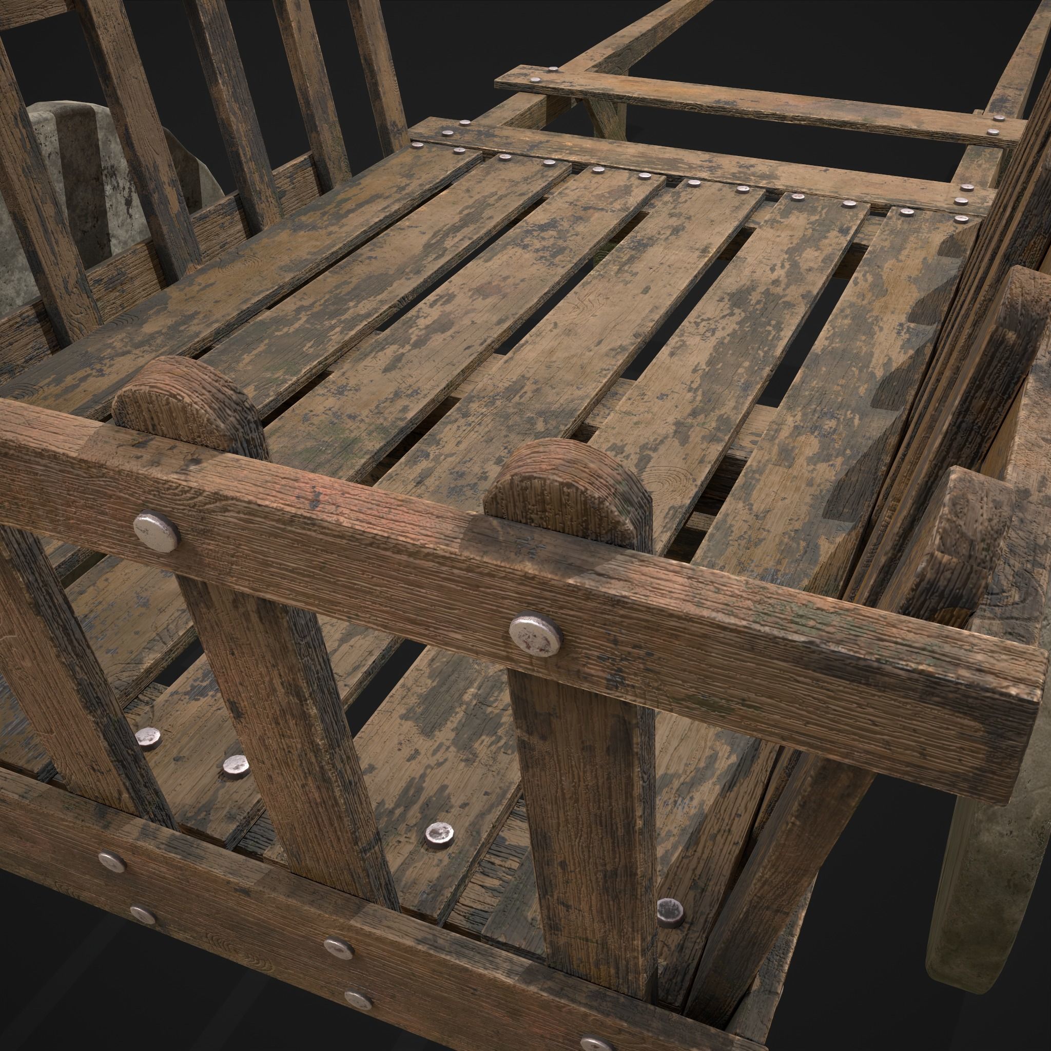 Long Bed Cart Stone Wheeled Low-poly 3D model_11