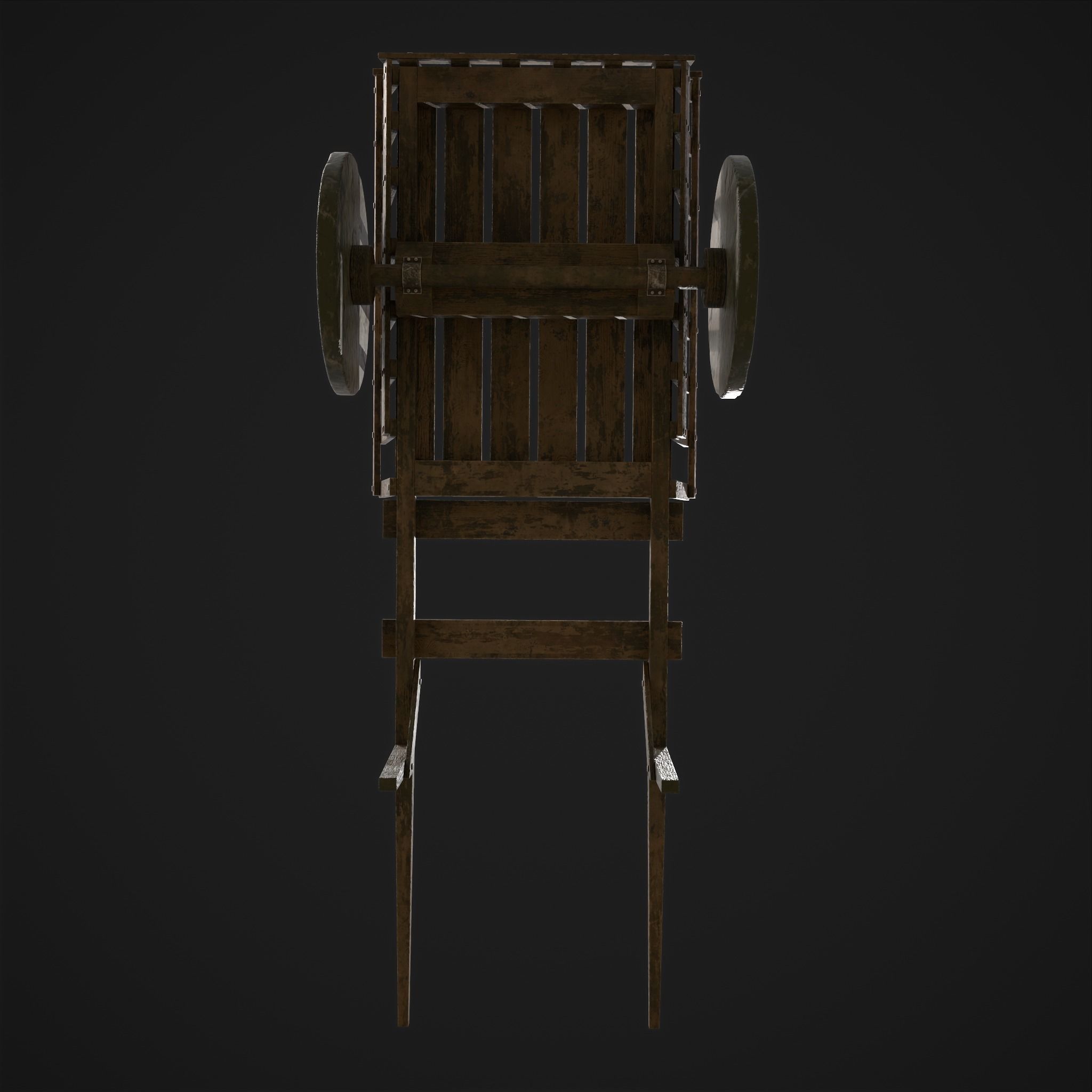 Long Bed Cart Stone Wheeled Low-poly 3D model_25