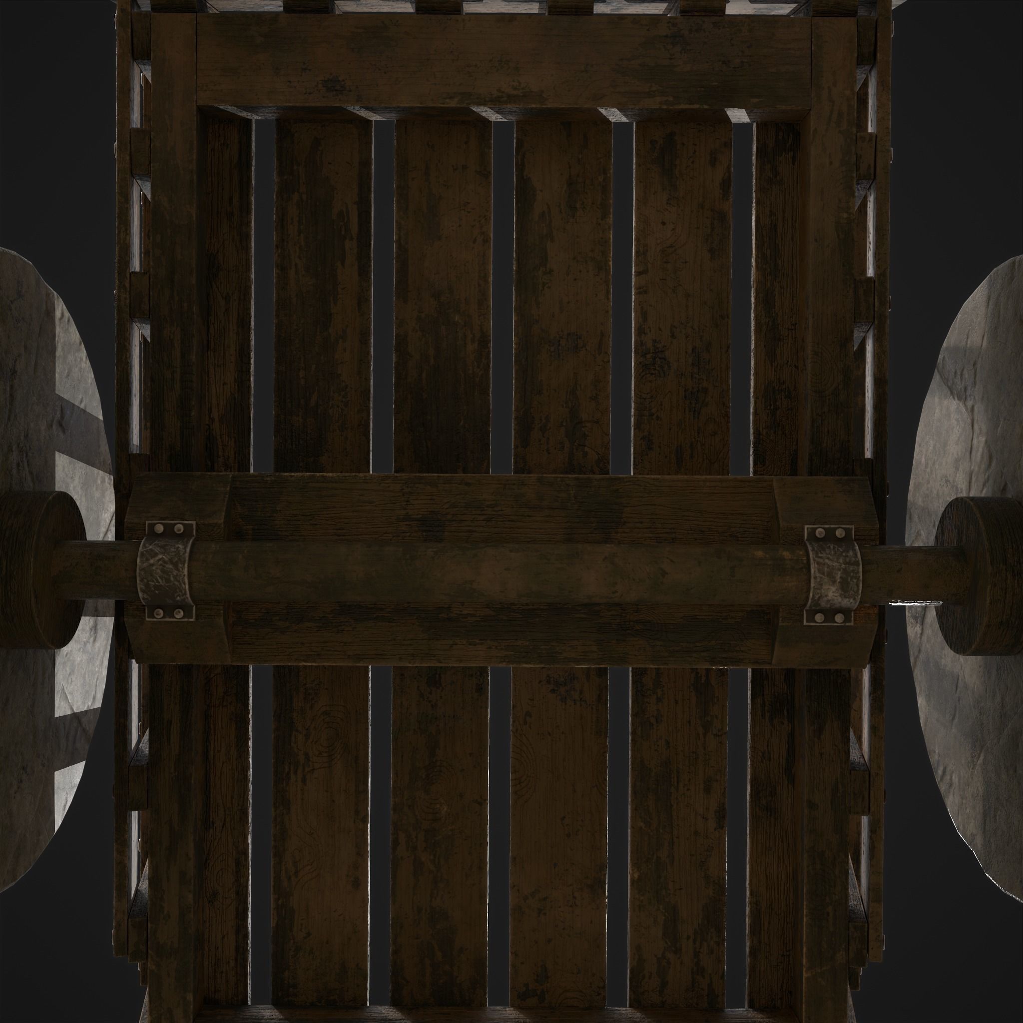 Long Bed Cart Stone Wheeled Low-poly 3D model_19